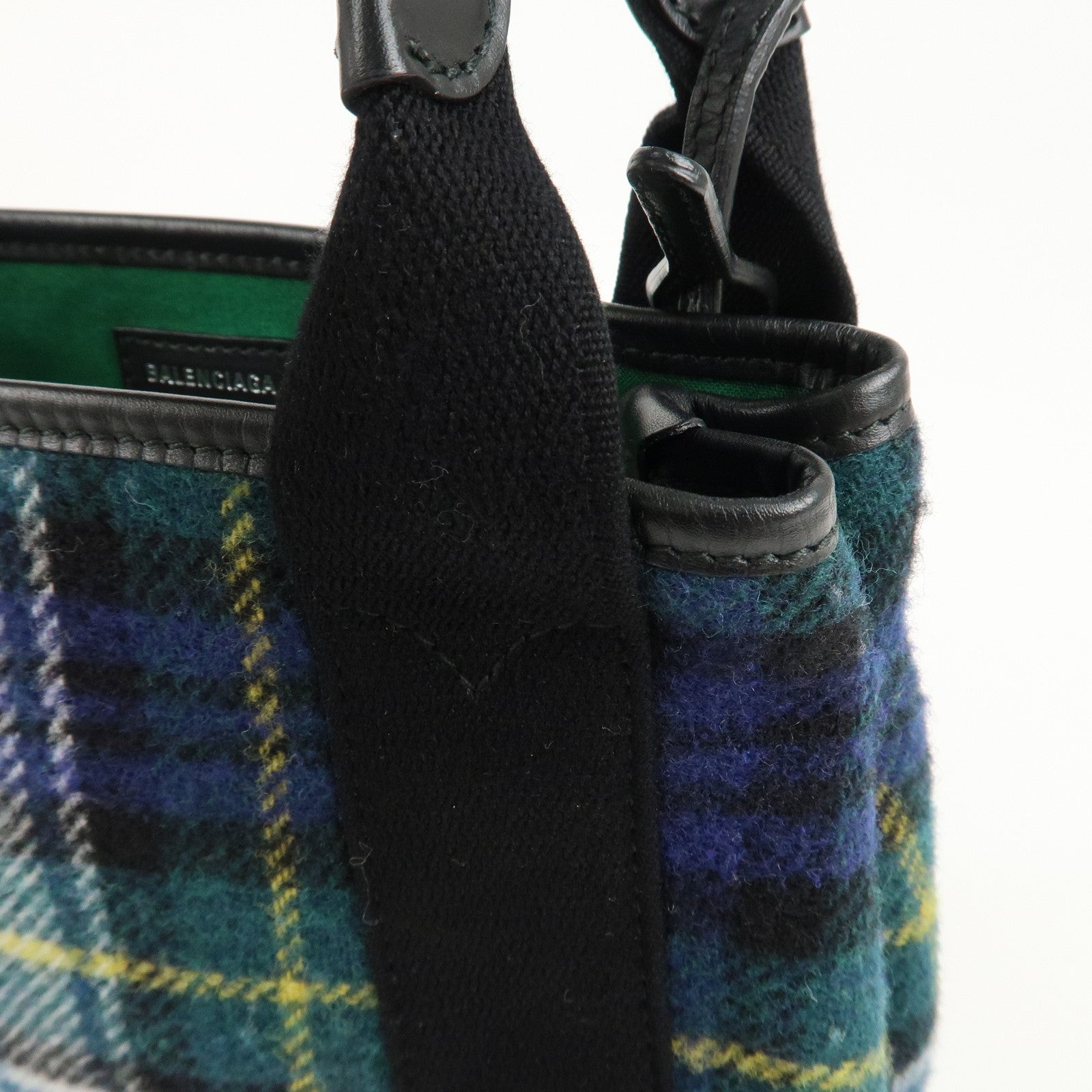 BALENCIAGA Wool Leather Navy Cabas XS Hand Bag Tote Bag 390346 Used