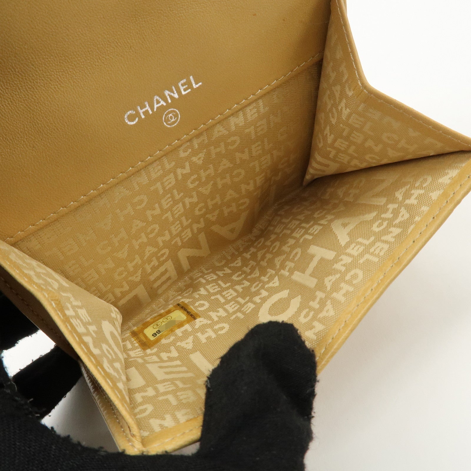 CHANEL Icon Line Lamb Skin W Flap Bi-fold Wallet Beige A24212 Used