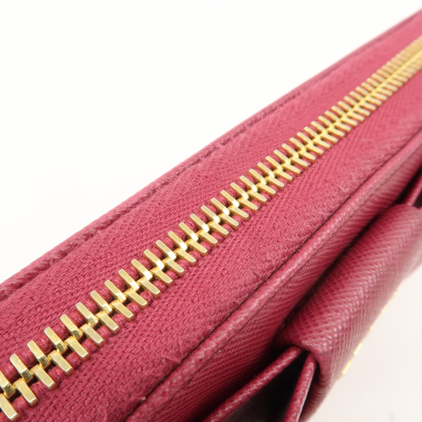 PRADA Logo Saffiano Leather Round Zipper Long Wallet Pink 1M0506 Used