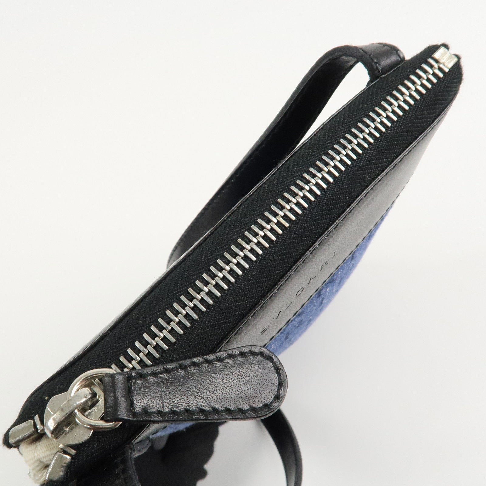 BVLGARI Logo Mania Canvas Leather Shoulder Bag Blue Used