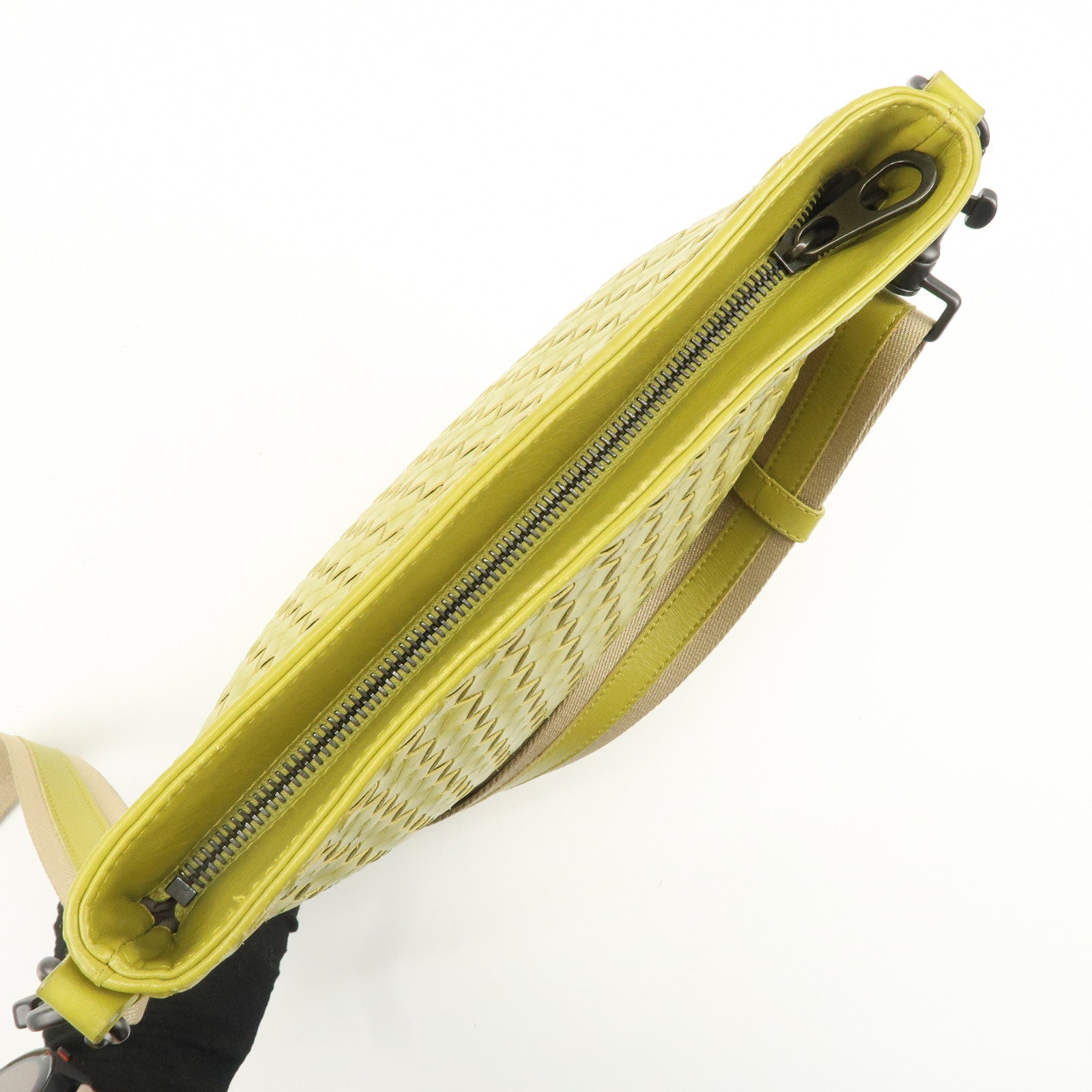 BOTTEGA VENETA Intrecciato Leather Shoulder Bag Yellow Used