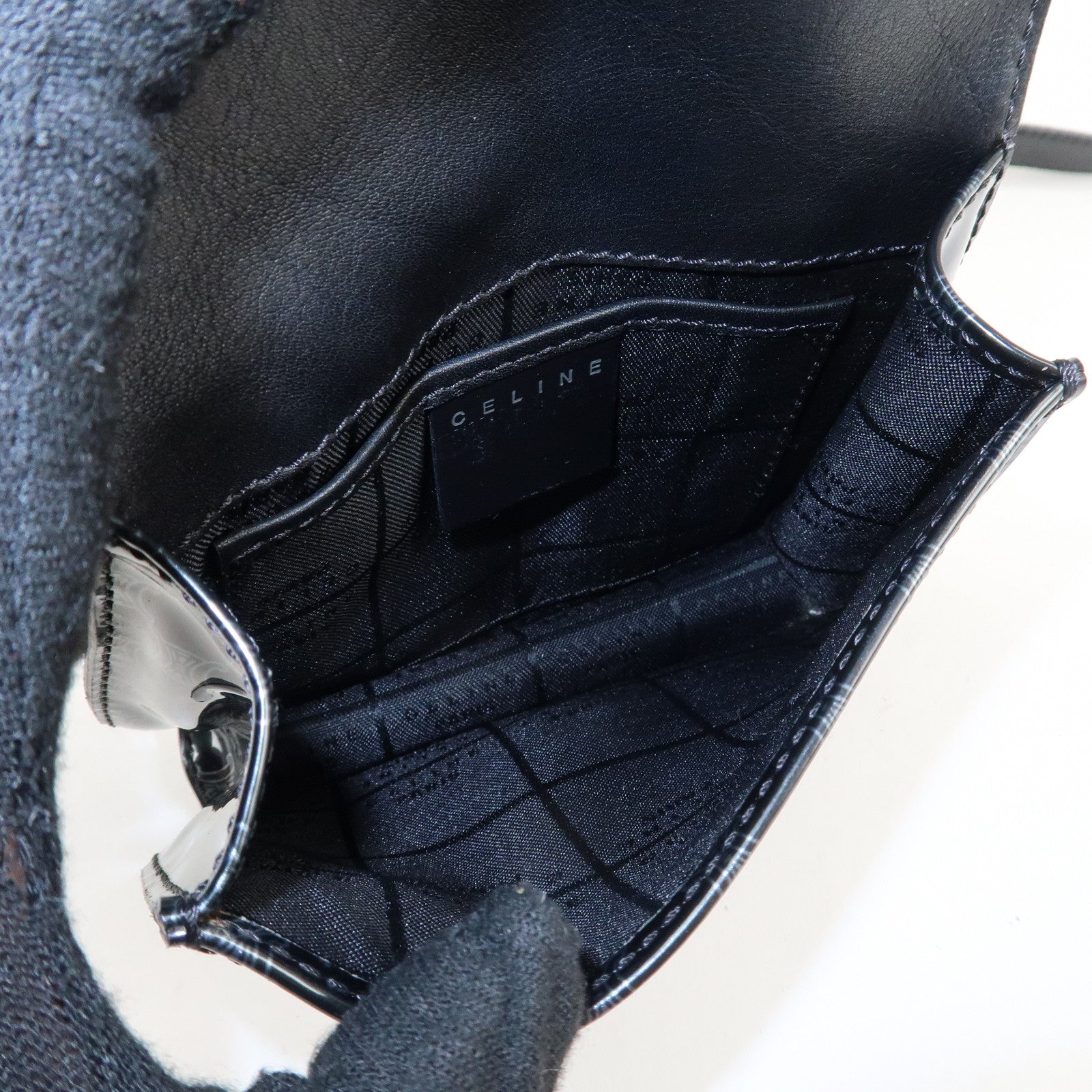 CELINE Macadam Leather PVC Waist Pouch Black Silver HDW MC99/2 Used