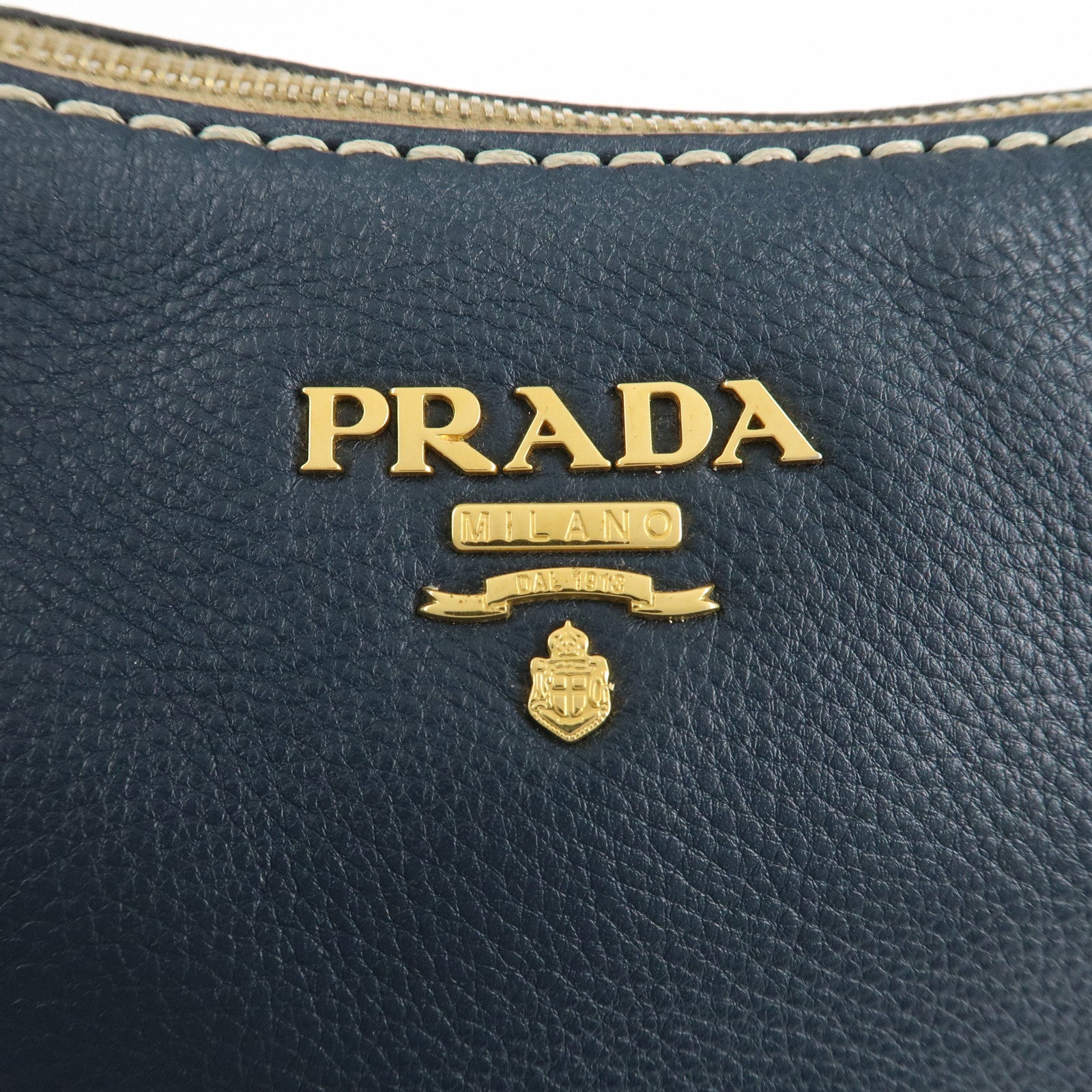 PRADA Soft Calf Leather Shoulder Bag Hand Bag Blue BR4690 Used