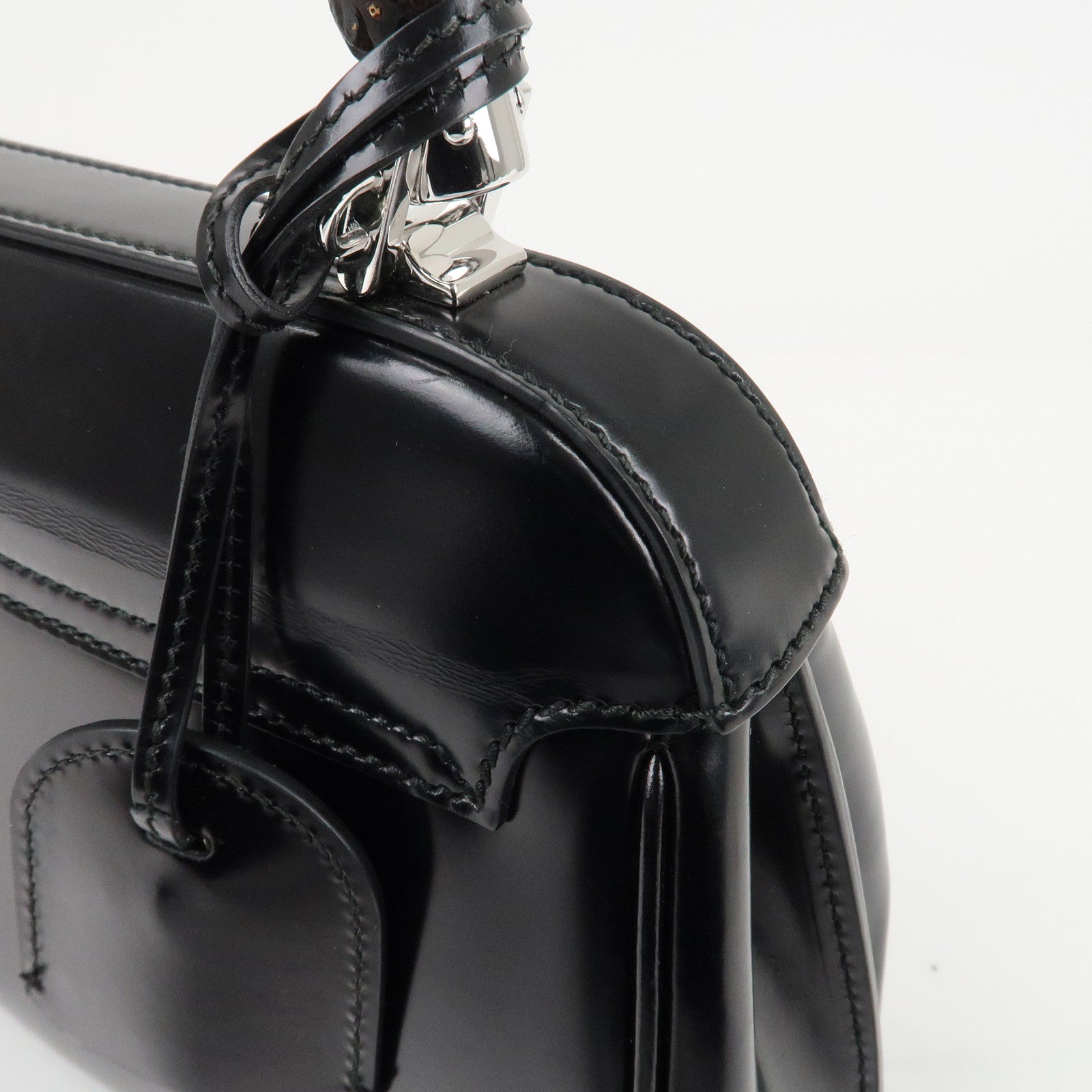 GUCCI Bamboo Leather 2Way Bag Hand Bag Black Handbag 353522 Used