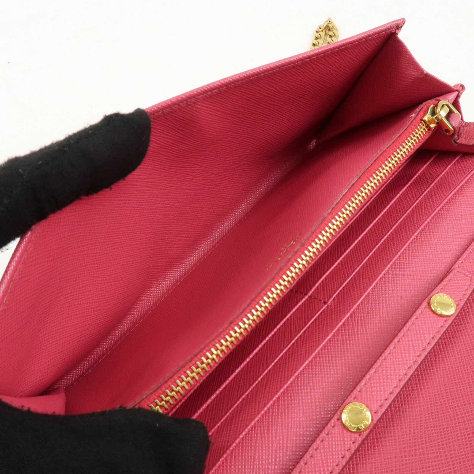 PRADA Saffiano Metal Chain Wallet Shoulder Bag Pink 1DH002 Used