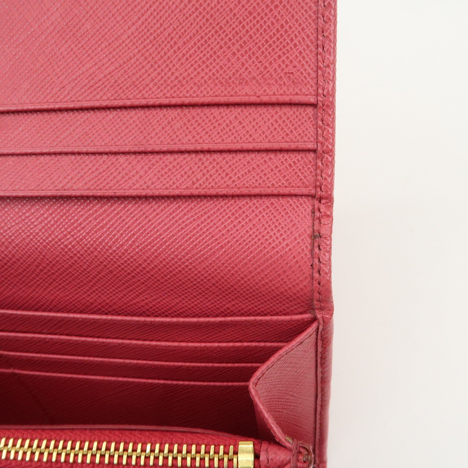 PRADA Saffiano Leather Bi Fold Long Wallet Pink 1MH132 Used