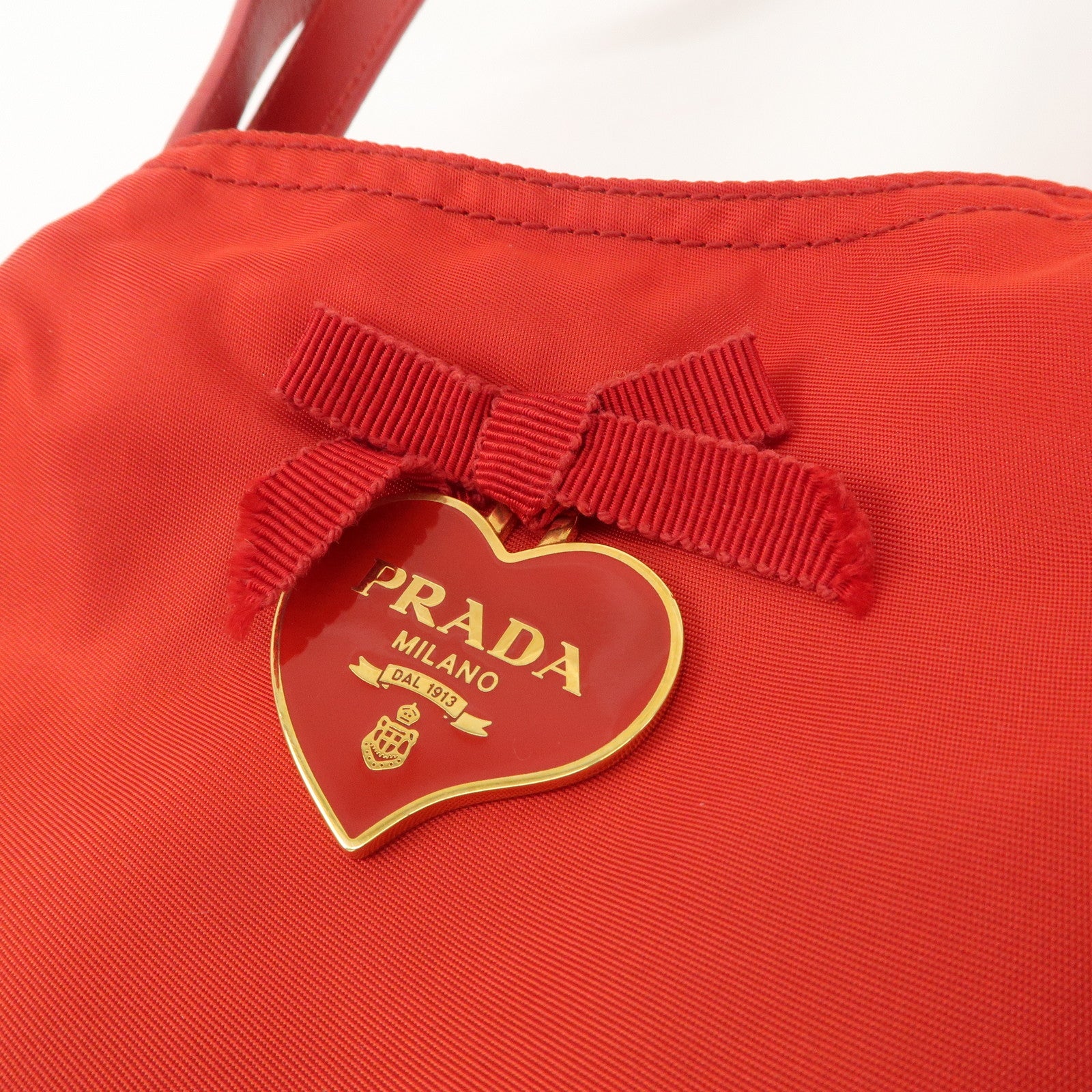 AuthenticPRADA Nylon Leaather Panda Tote Bag Shoudler Bag Red BR4249 Used