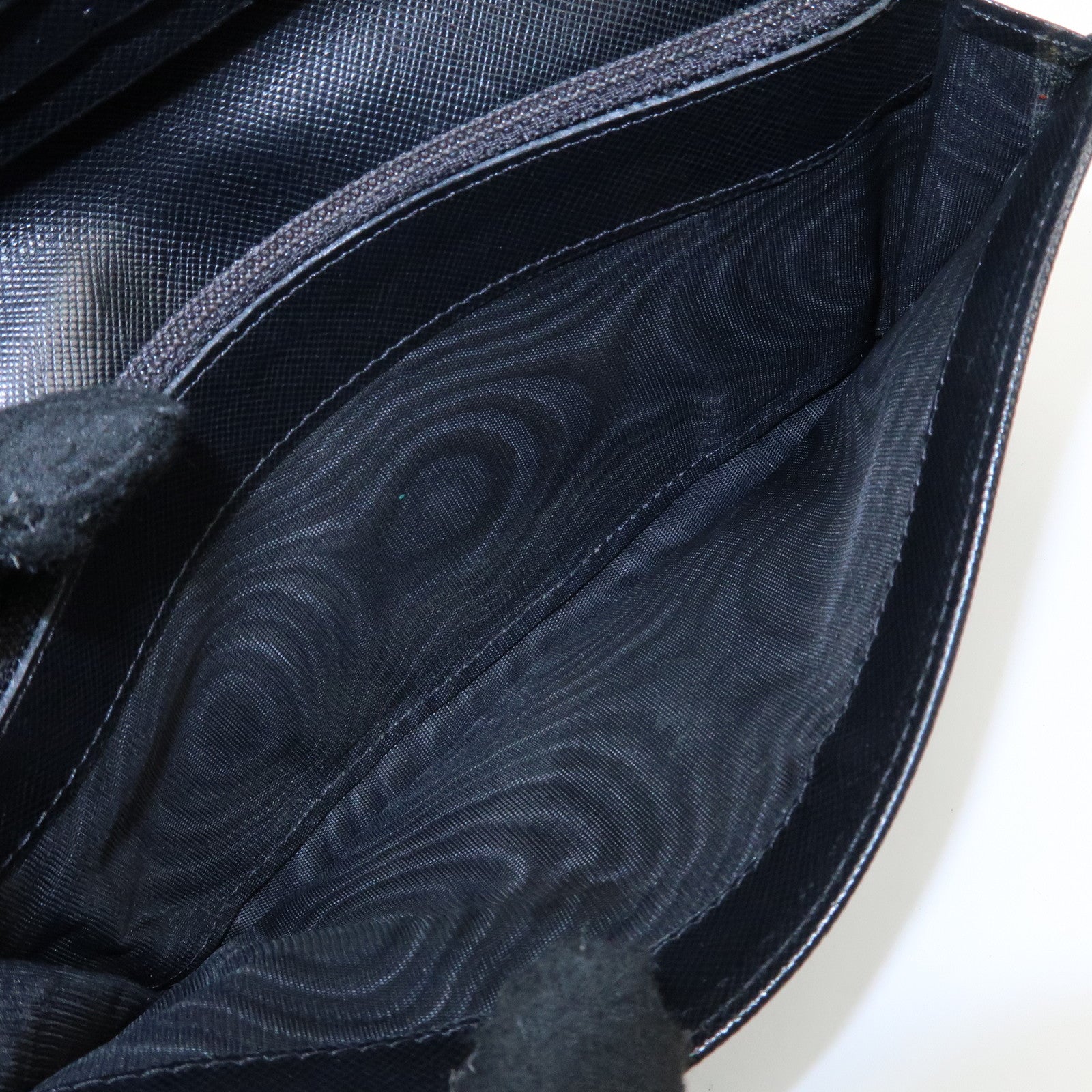 PRADA Leather Bi-fold Long Wallet Black Silver Hardware Used