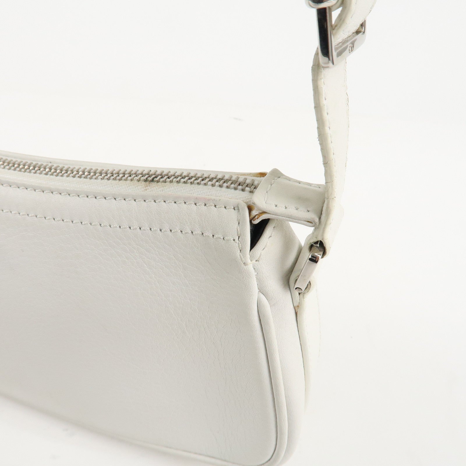 Christian Dior Canvas Leather Logo Charm Hand Bag White Used