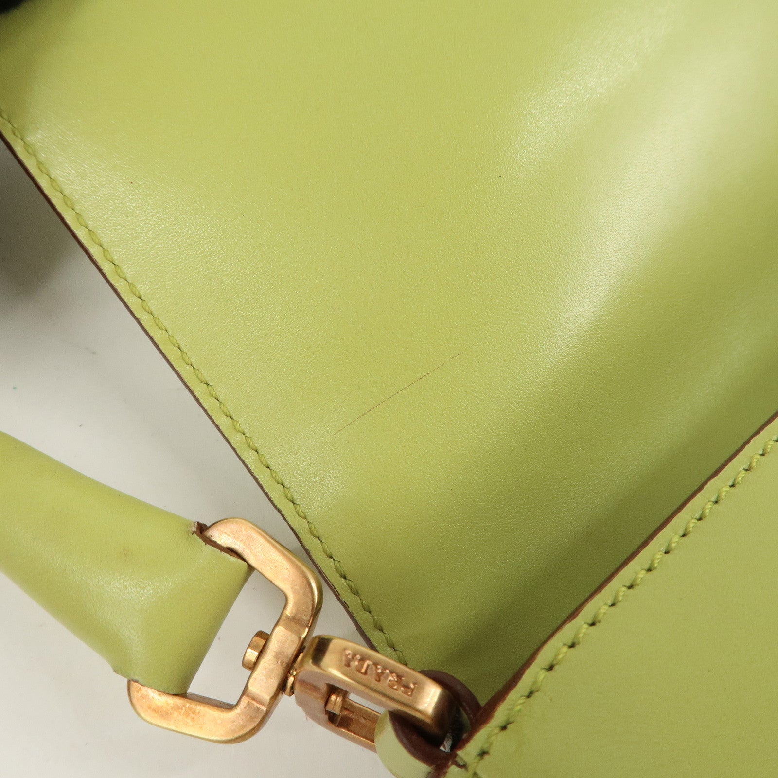 PRADA Leather Shoulder Bag Hand Bag Light Green B10689 Used