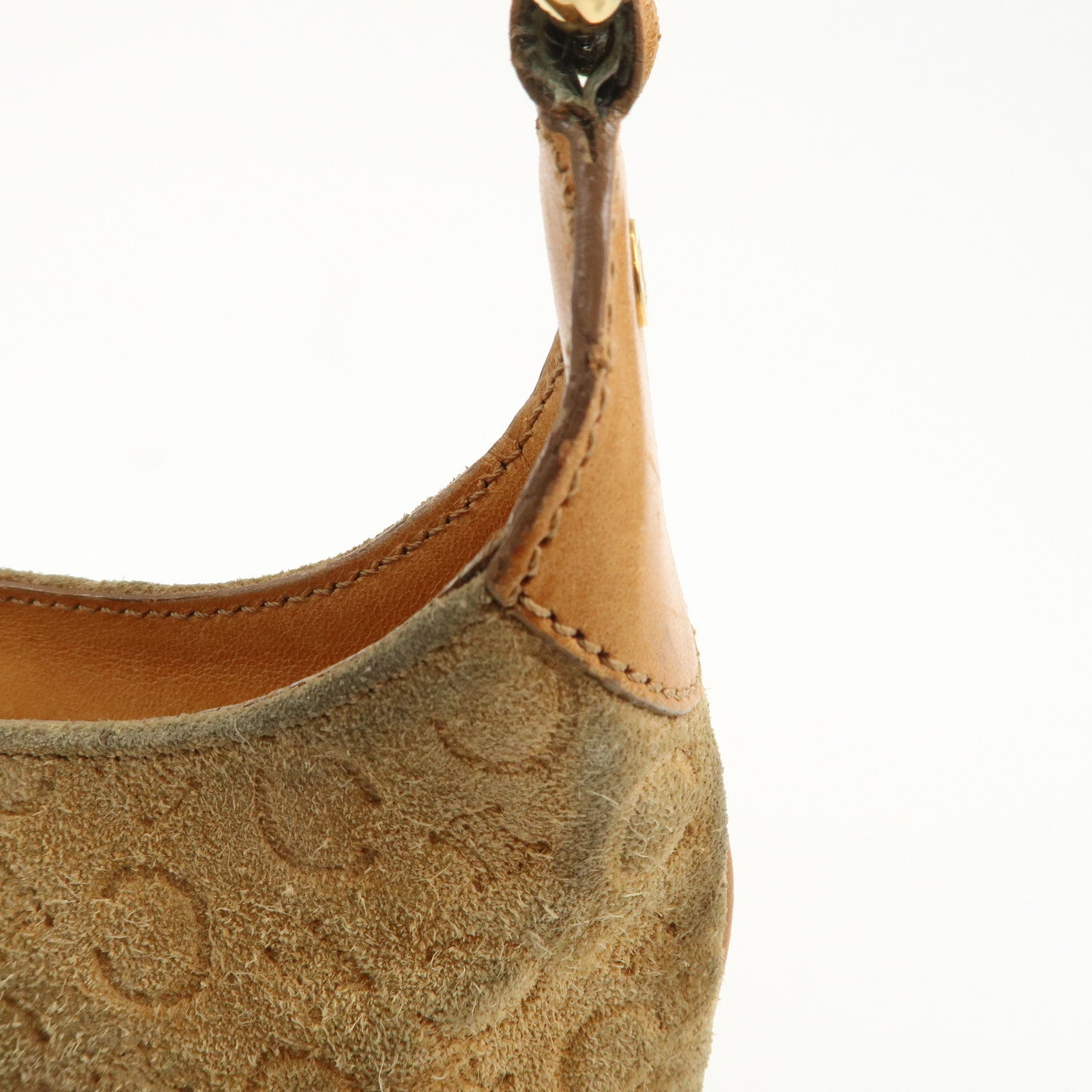 CELINE C Macadam Suede Leather Shoulder Bag Brown Used