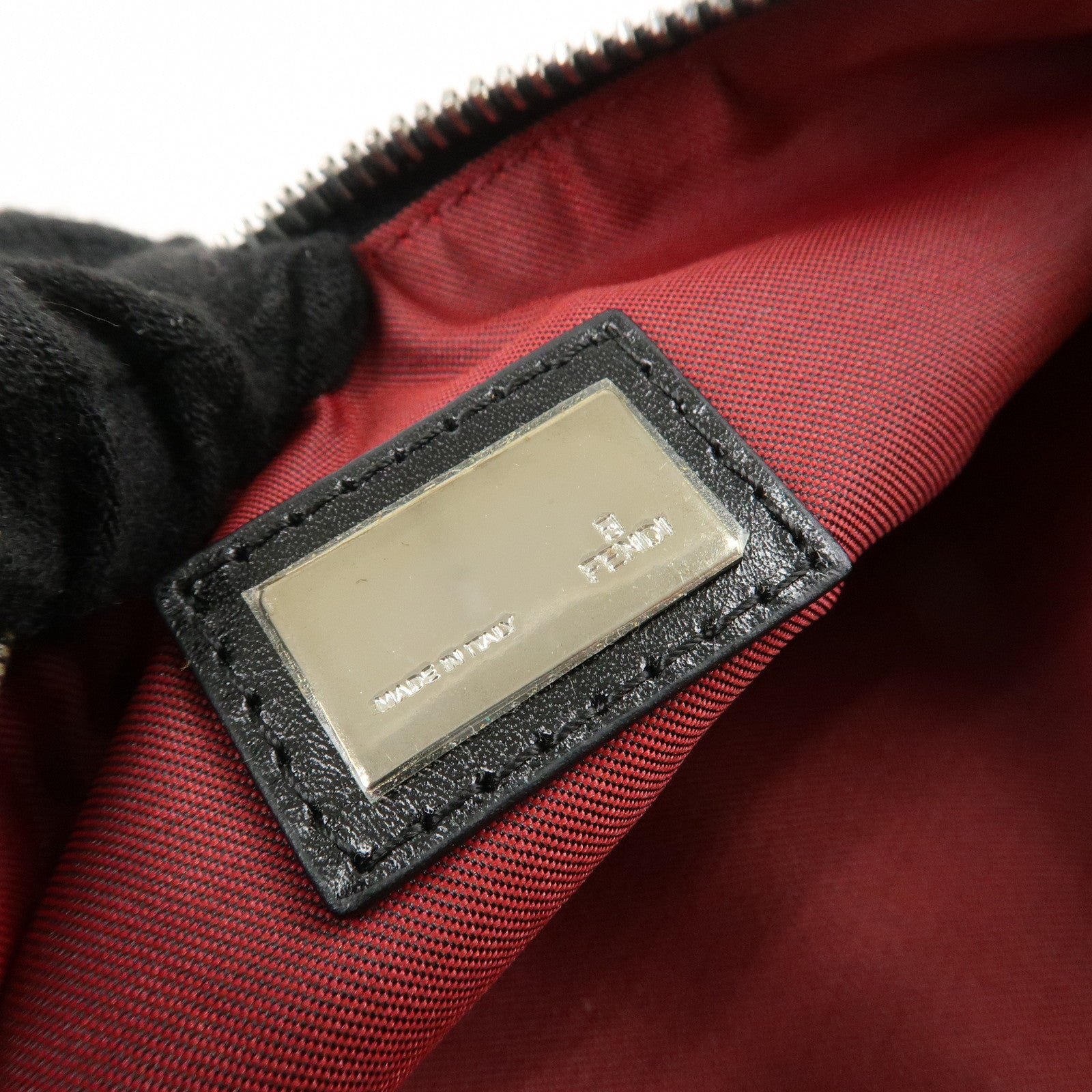 FENDI Zucchino Canvas Leather Accessory Pouch Hand Bag Black Red Used