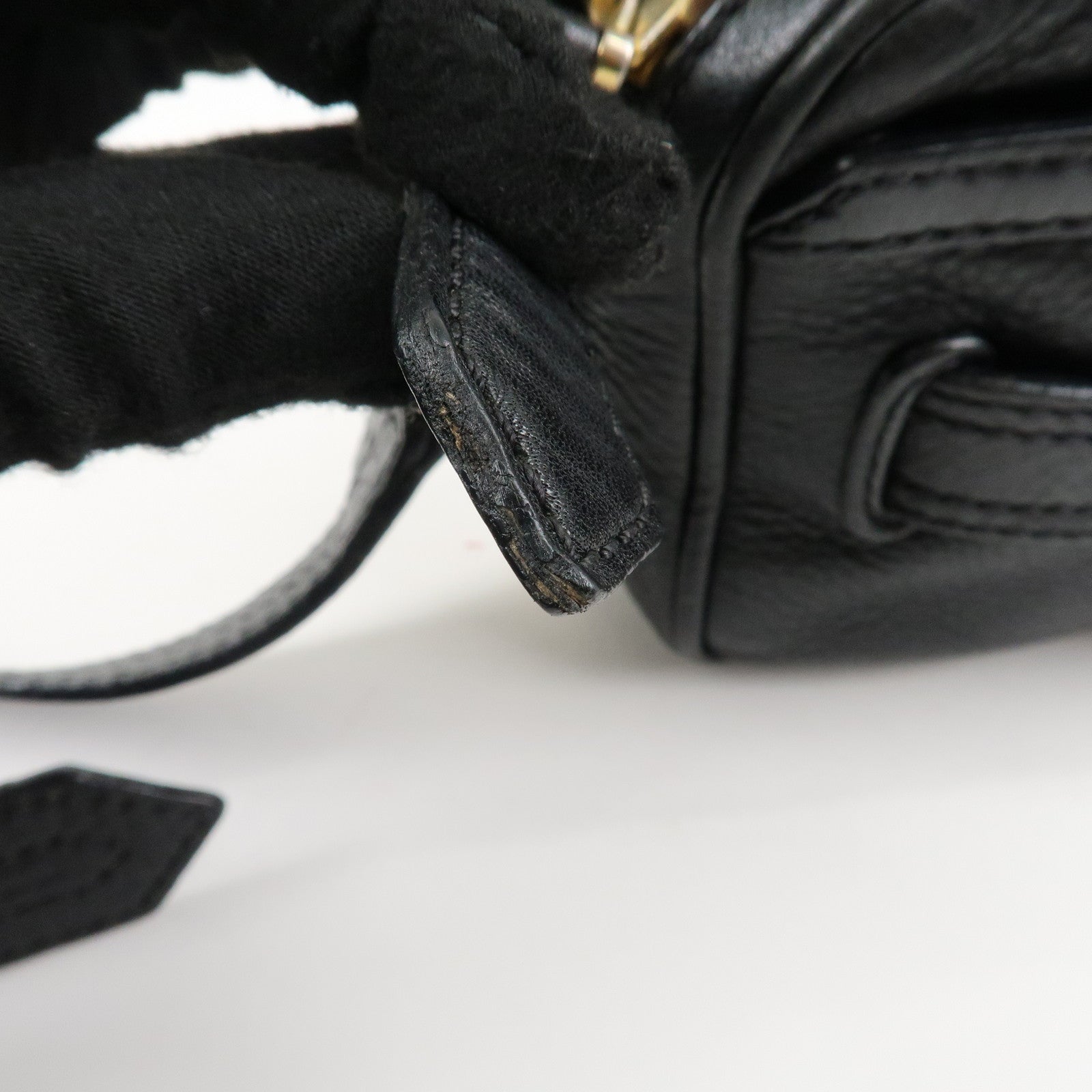 BURBERRY Logo Leather Shoulder Bag Hand Bag Black Used