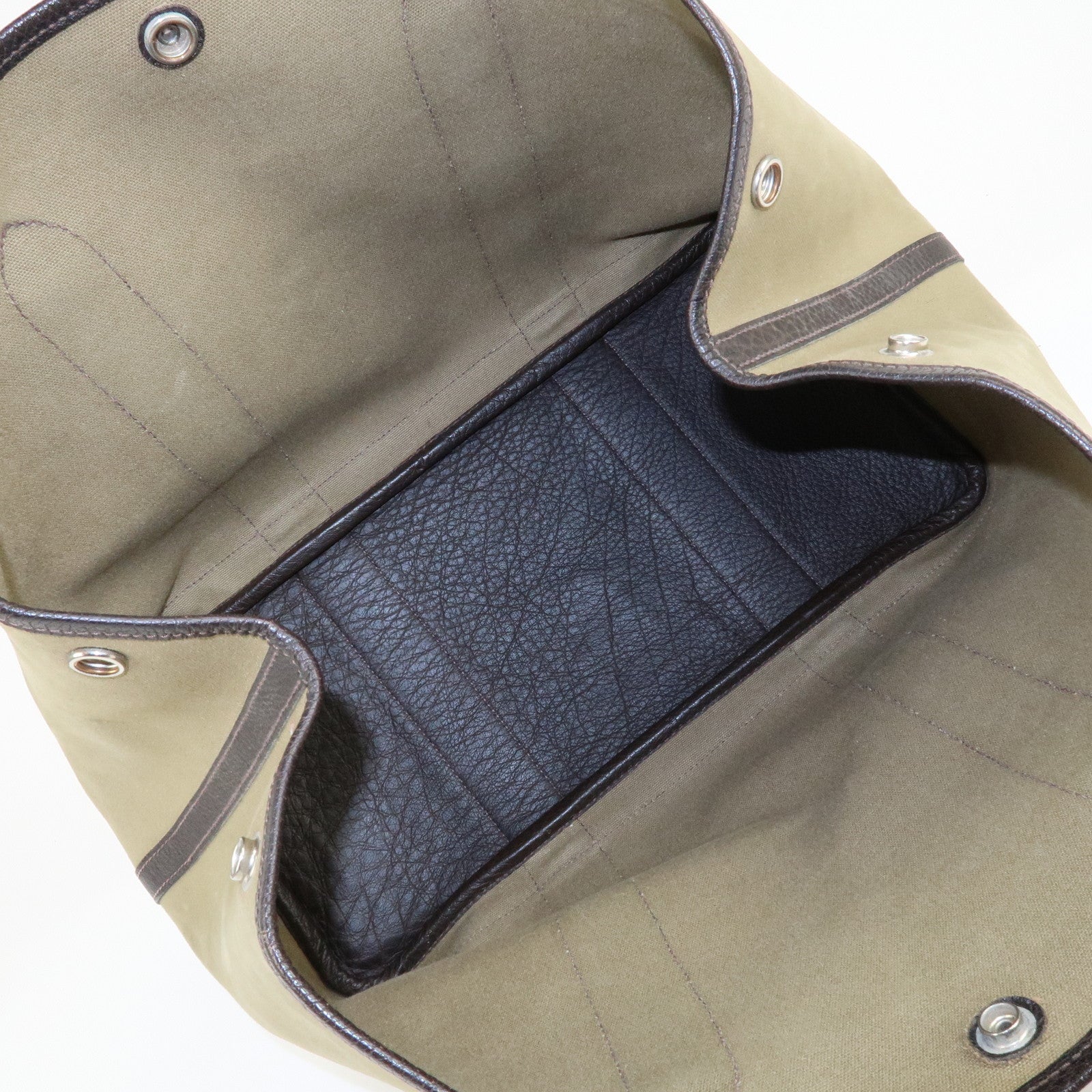 HERMES ToileOfficier Garden Party PM T Stamped Tote Bag Khaki Used