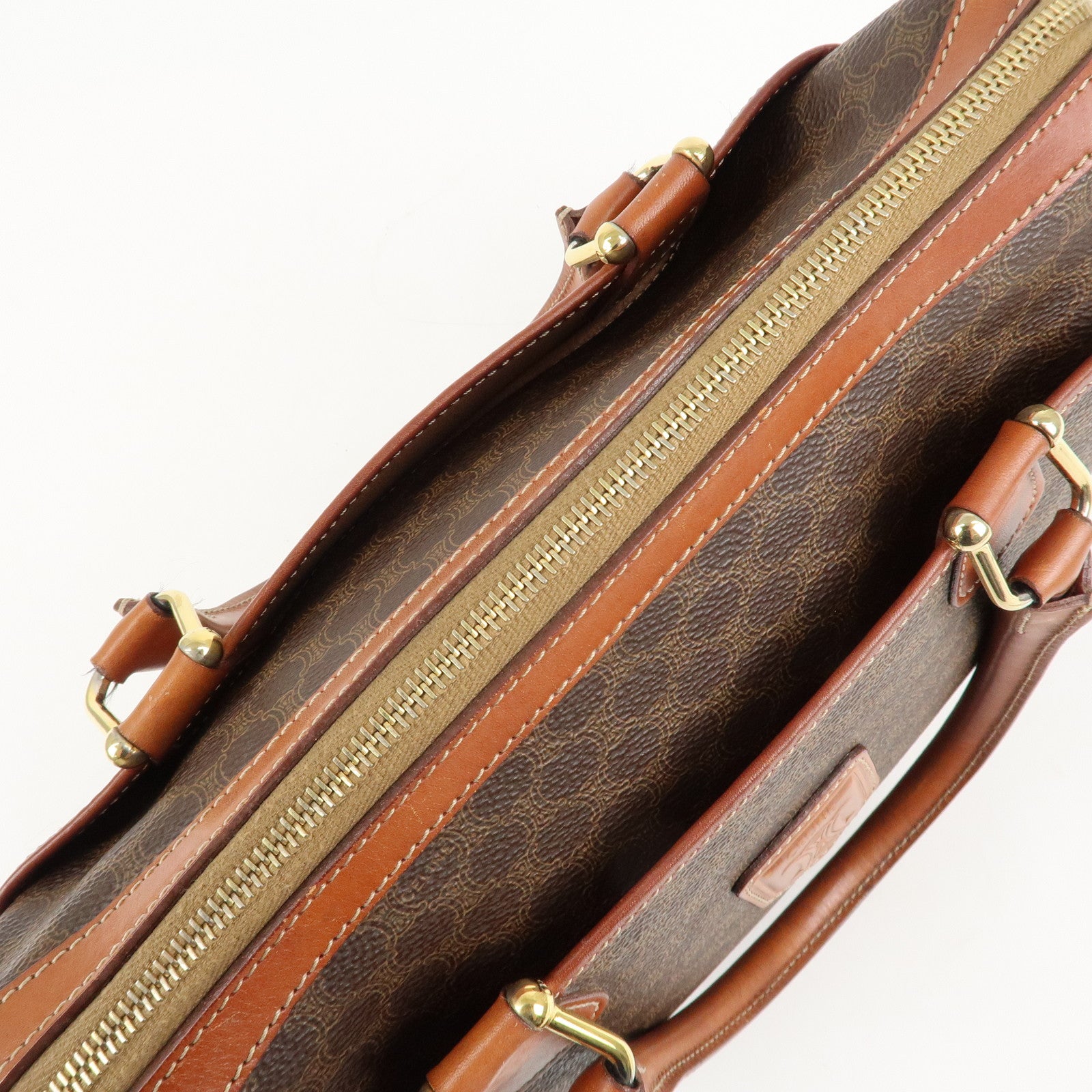 CELINE Macadam PVC Leather Boston Bag Hand Bag Brown Used