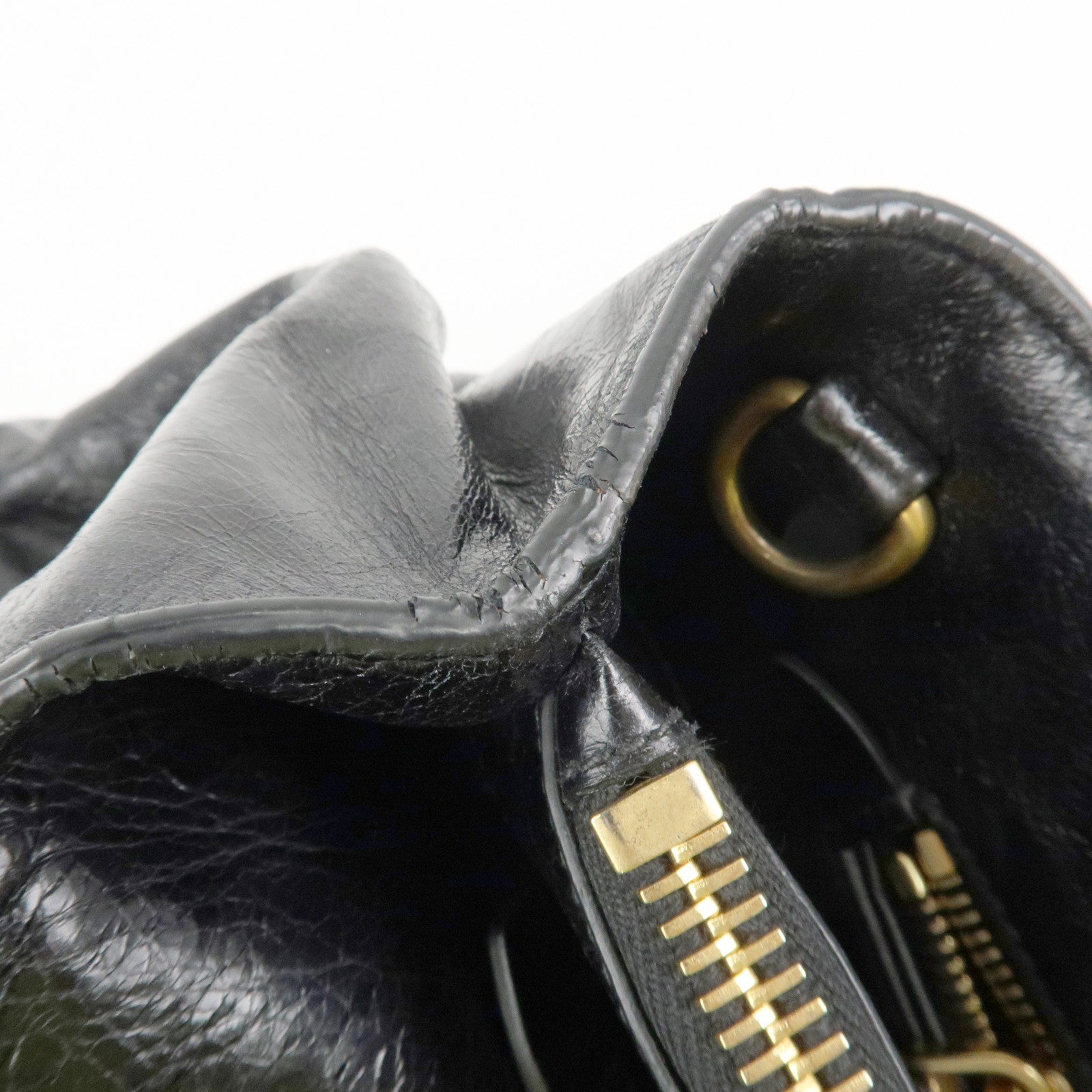PRADA Leather 2way Bag Hand Bag Shoulder Bag Black Gold HDW Used