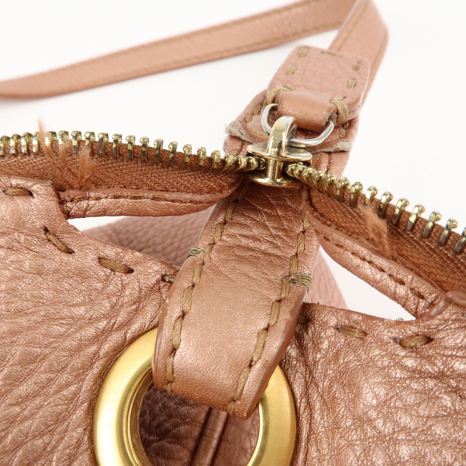 FENDI Zucca Canvas Leather Shoulder Bag Brown Black 8BT146 Used