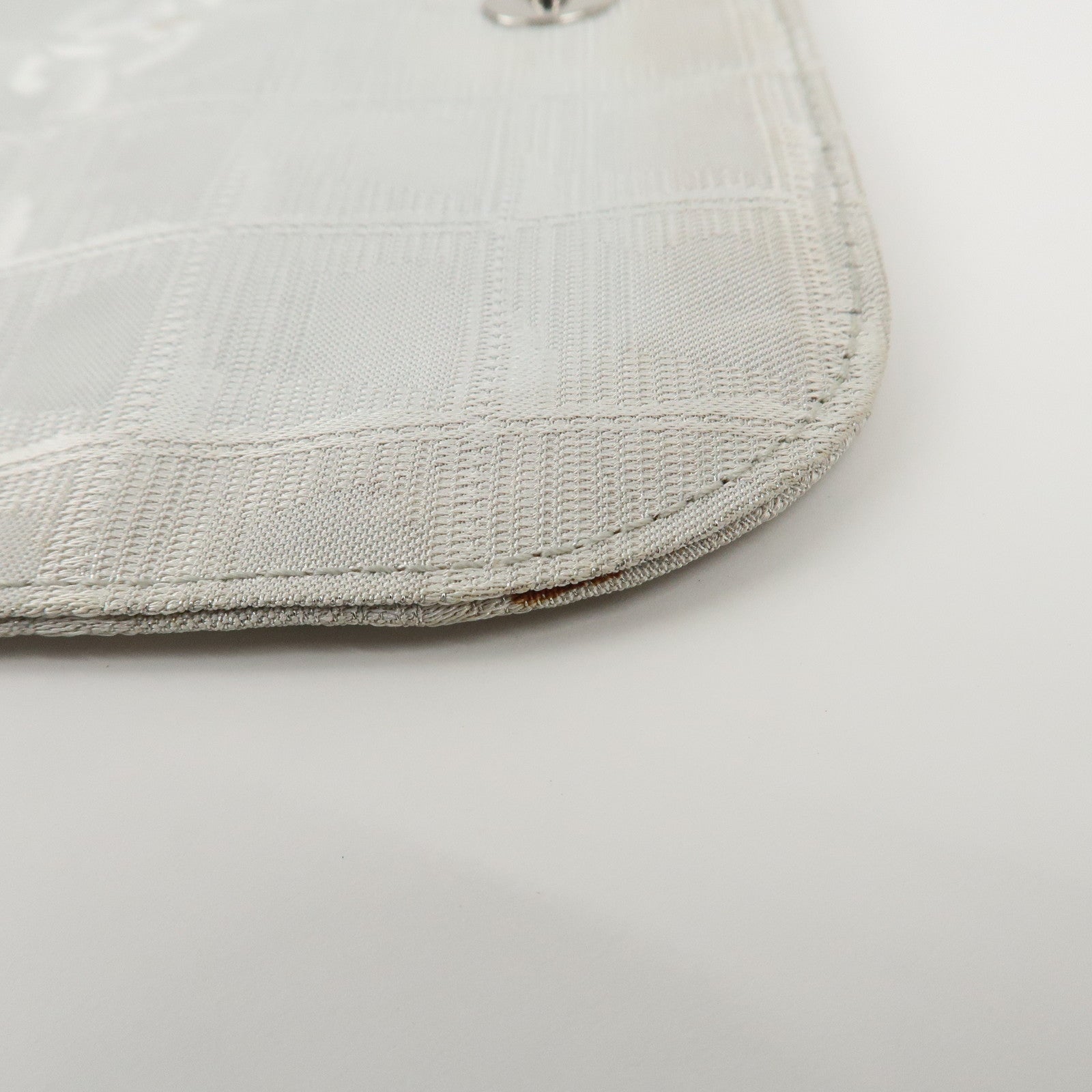 CHANEL New Travel Line Nylon Jacquard Shoulder Bag Silver A29347 Used