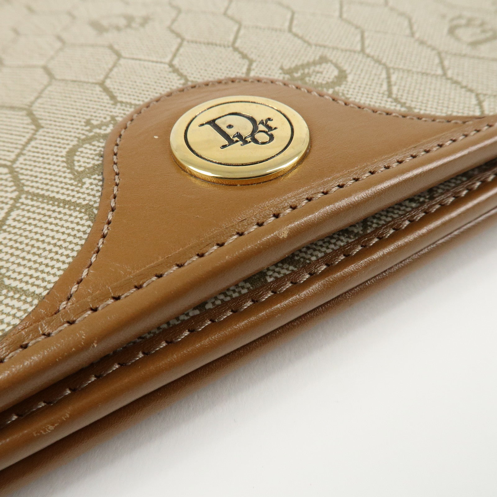 Christian Dior Honeycomb PVC Leather Chain Shoulder Bag Ivory Used