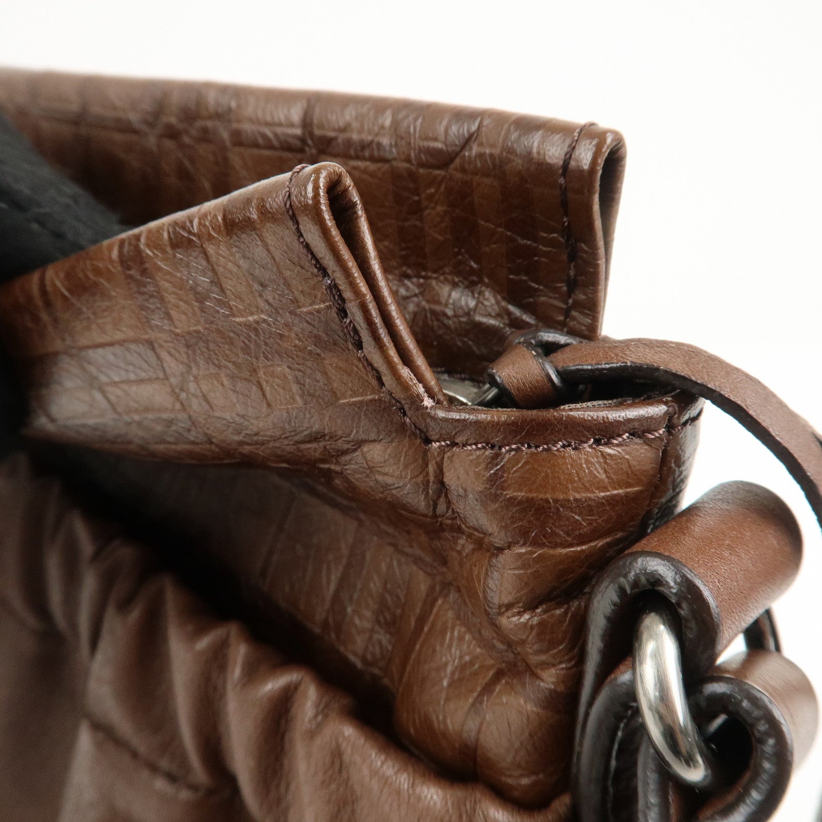 BURBERRY Leather Shoulder Bag Brown Silver Hardware Used