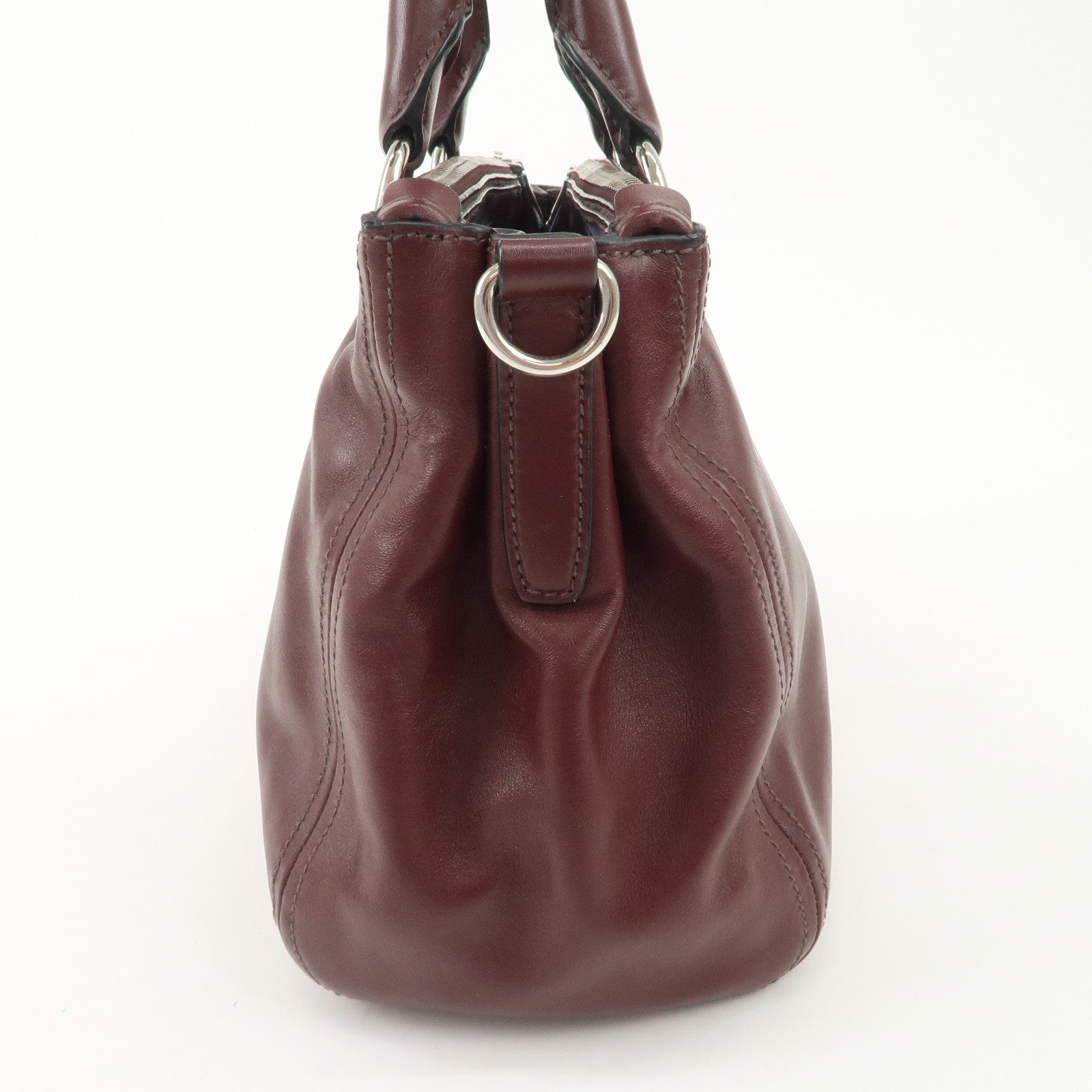 PRADA Leather 2Way Bag Hand Bag Shoulder Bag Bordeaux BN2866 Used