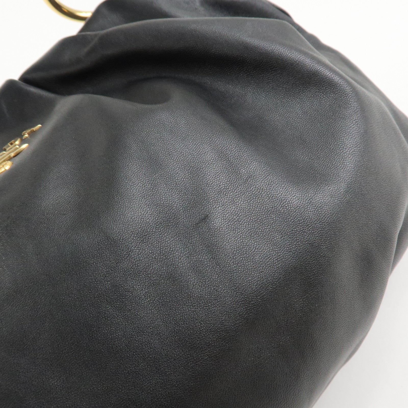 PRADA Leather Chain One-Shoulder Bag Black Gold Hardware Used