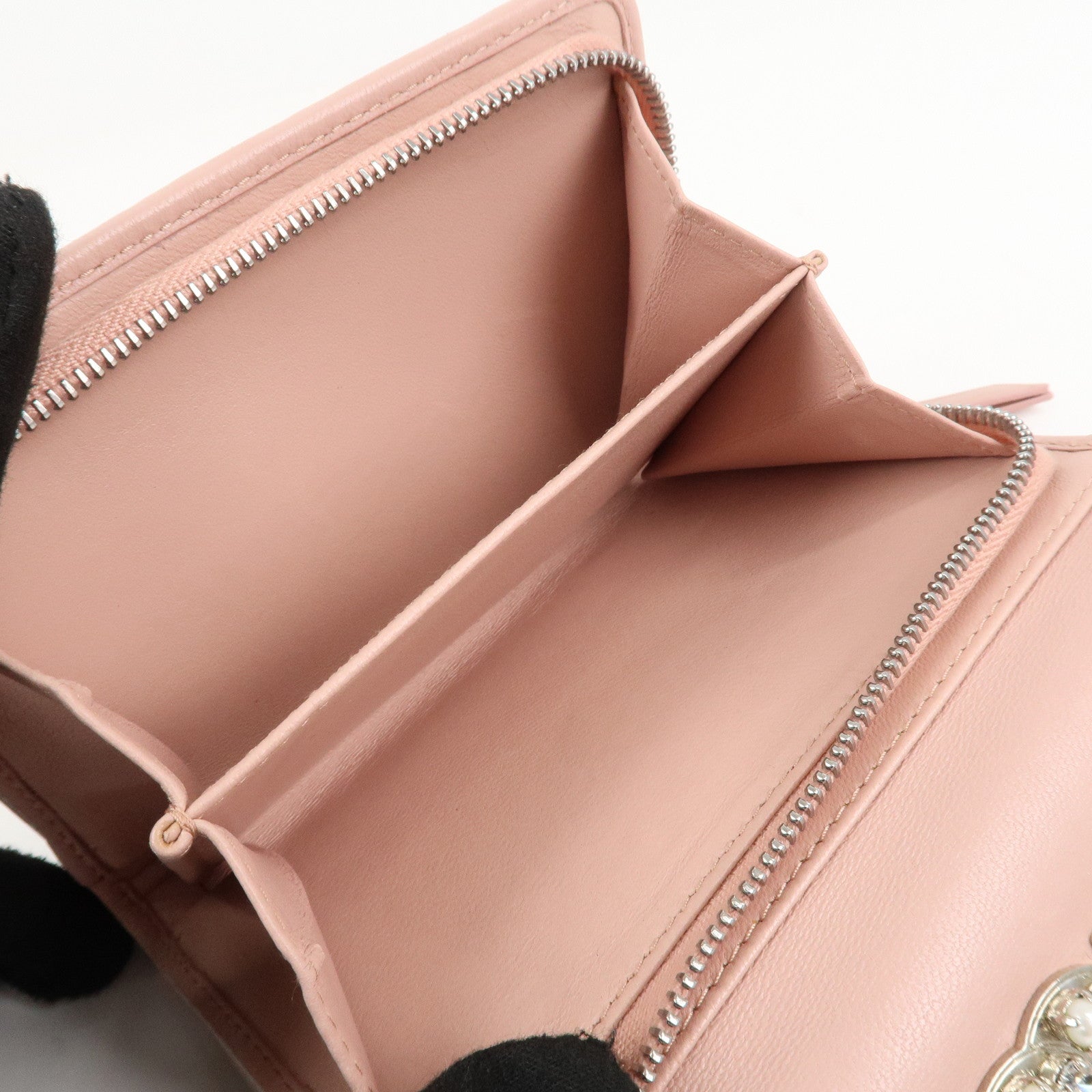 MIU MIU Matelasse Leather Tri-fold Wallet Pink Used