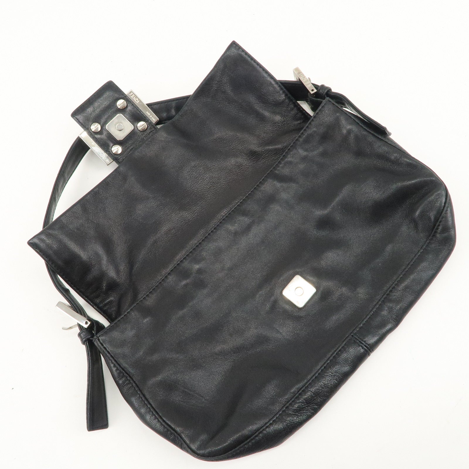 FENDI Mamma Baguette Leather Shoulder Bag Hand Bag Black 26424 Used