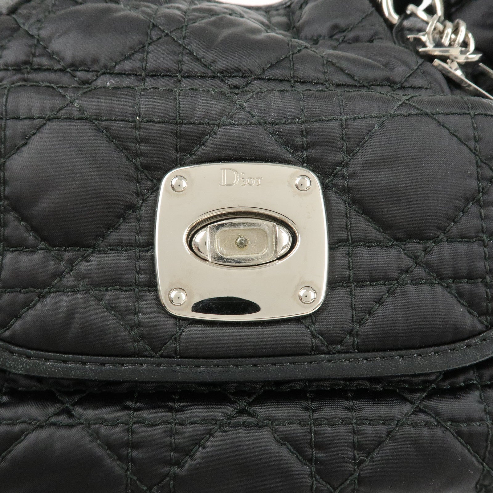 Christian Dior Cannage Nylon Leather Tote Bag Hand Bag Black Used