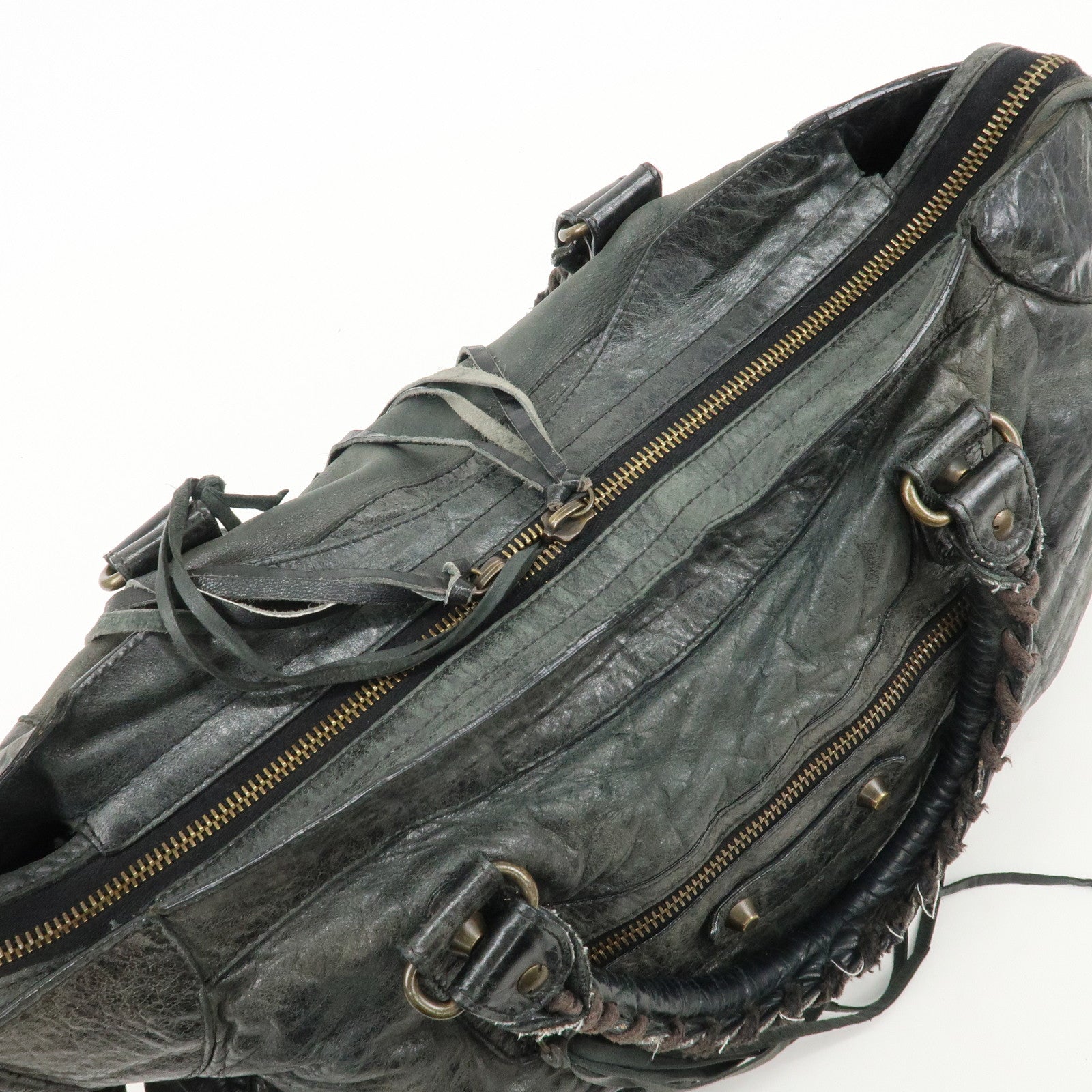 BALENCIAGA The City Leather 2Way Bag Hand Bag Black 115748 Used