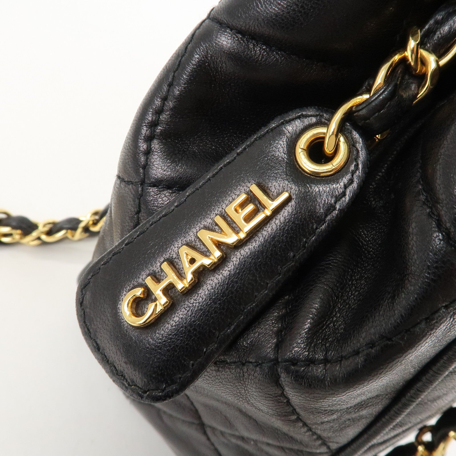 CHANEL Matelasse Lamb Skin COCO Mark Chain Shoulder Bag Black Used