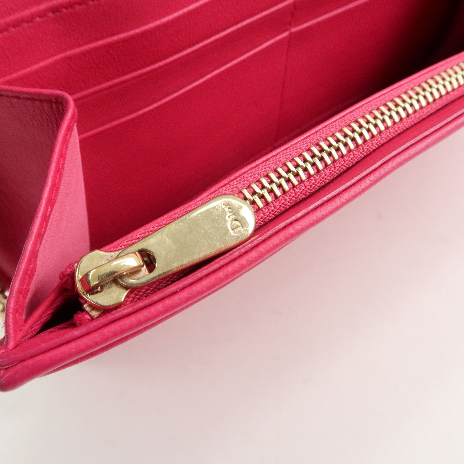 Christian Dior Cannage Leather Chain Long Wallet Pink Used