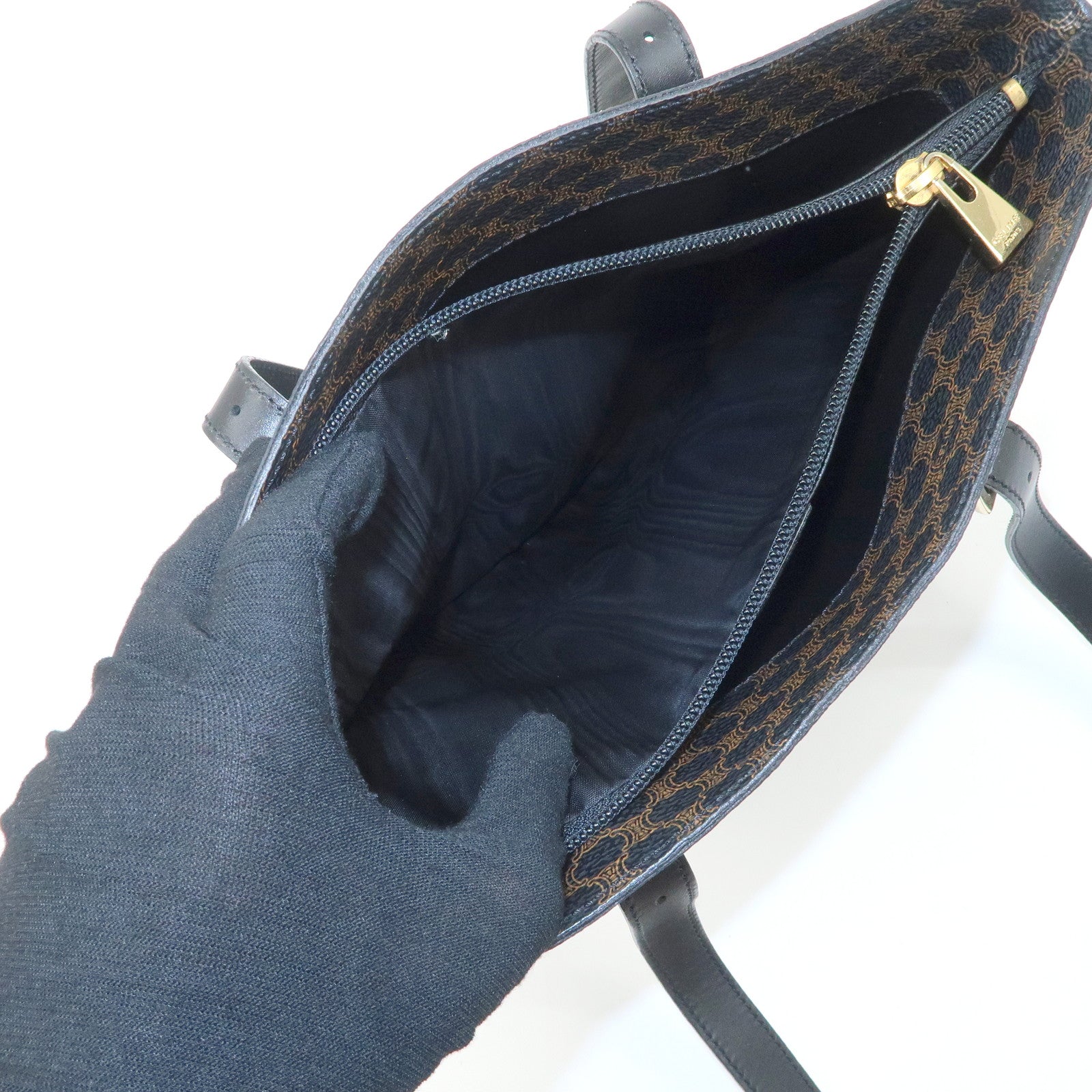 CELINE Macadam PVC Leather Tote Bag Shoulder Bag Brown Black Used