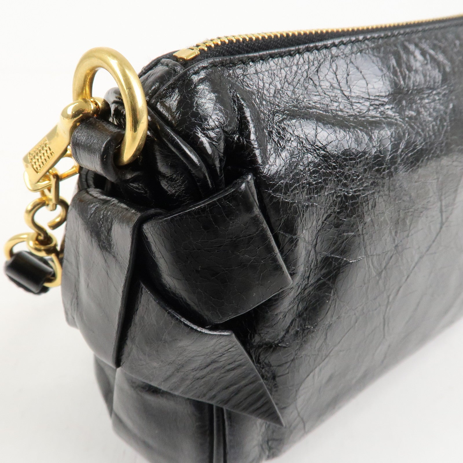 MIU MIU Leather Shoulder Bag Hand Bag Black Used