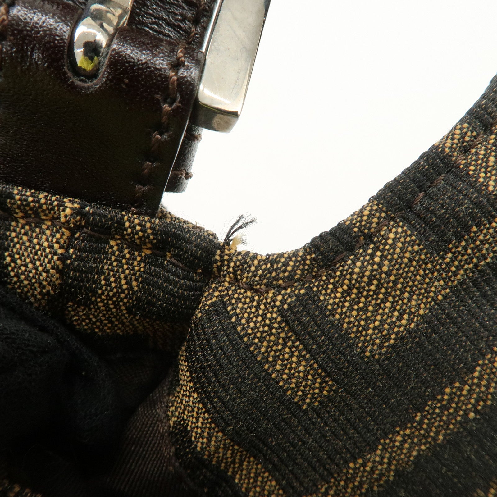 FENDI Mamma Bagguette Zucca Canvas Leather Shoulder Bag 26424 Used