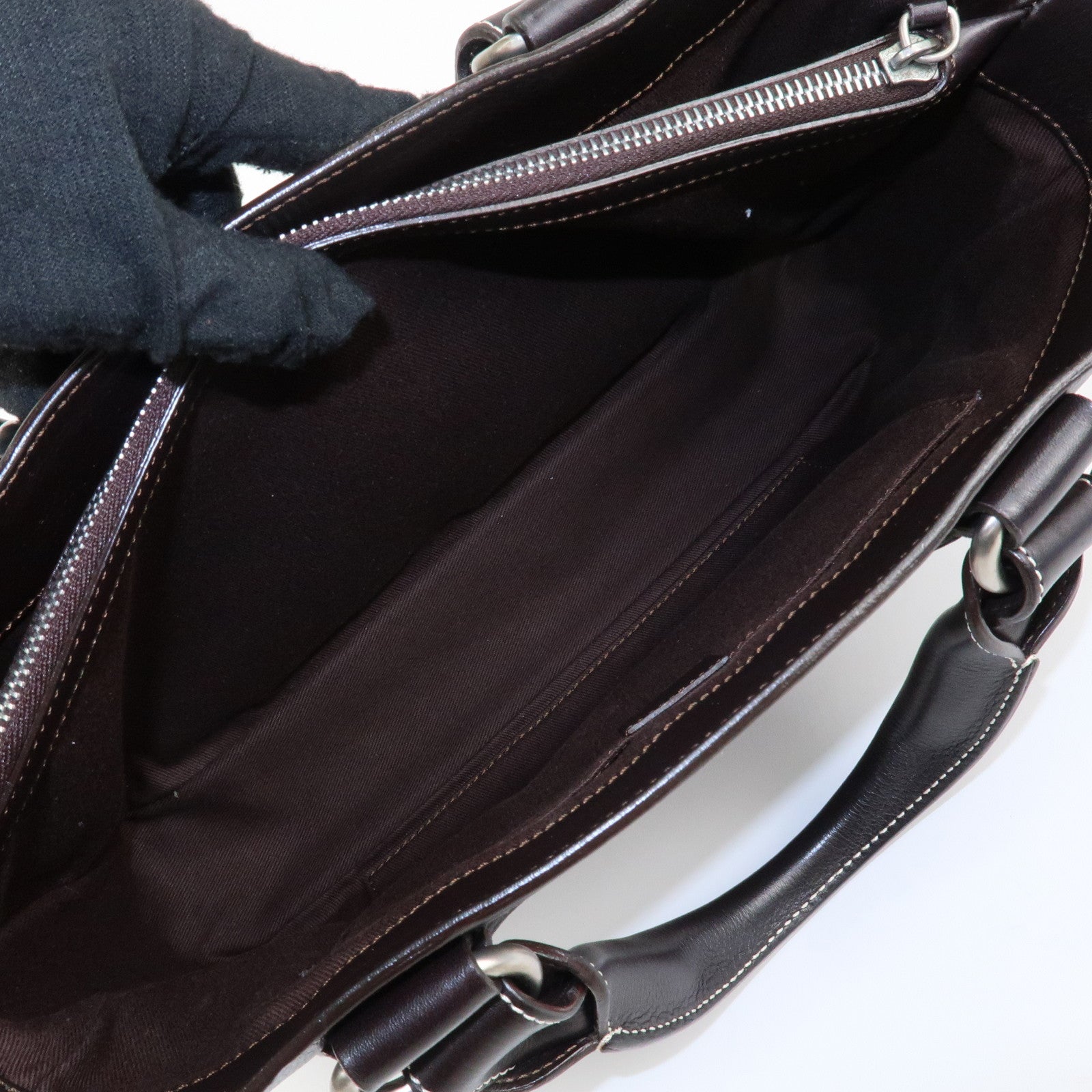 CELINE Leather Boogie Bag Hand Bag Tote Bag Dark Brown Used