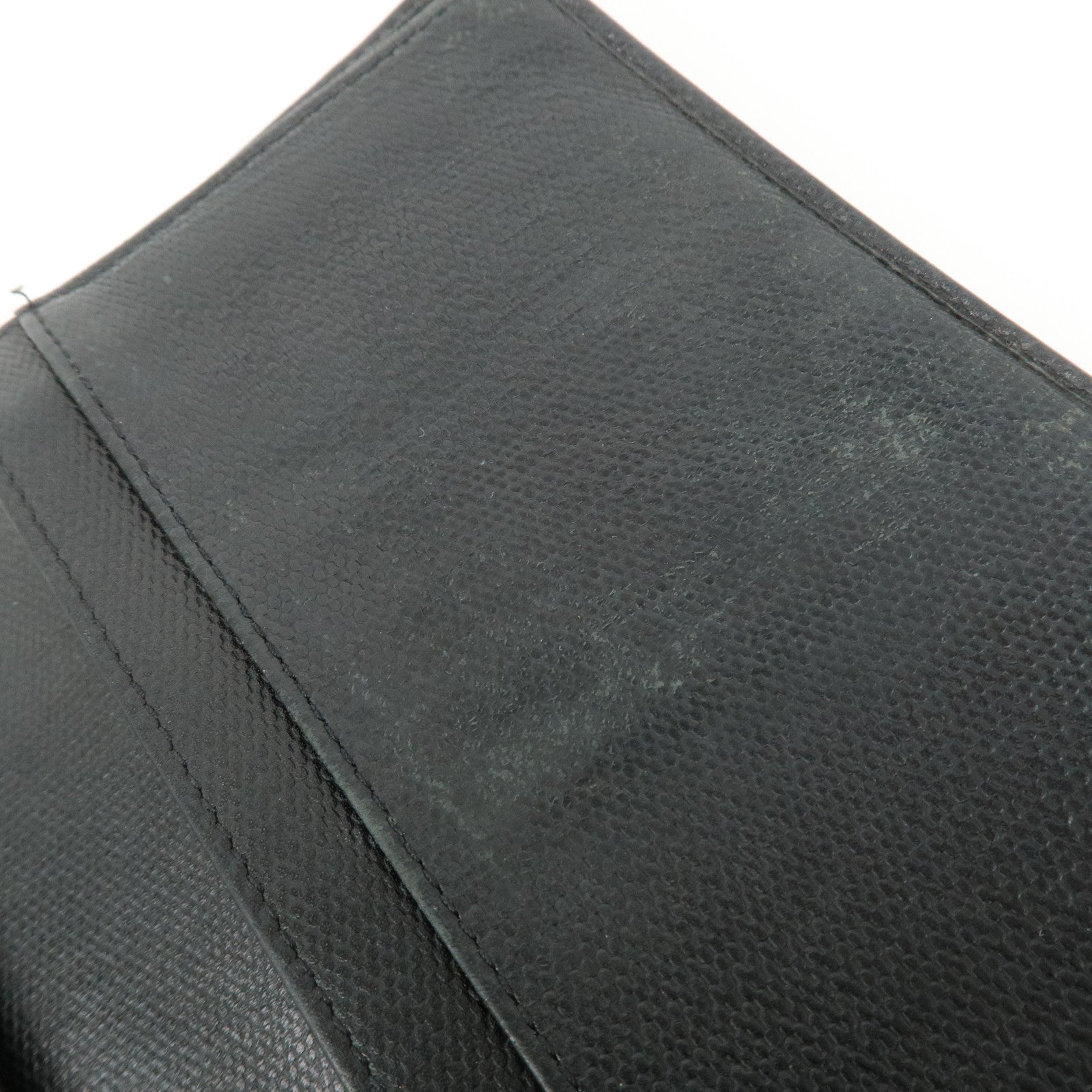 CHANEL COCO Button Leather Bi-Fold Long Wallet Black Used