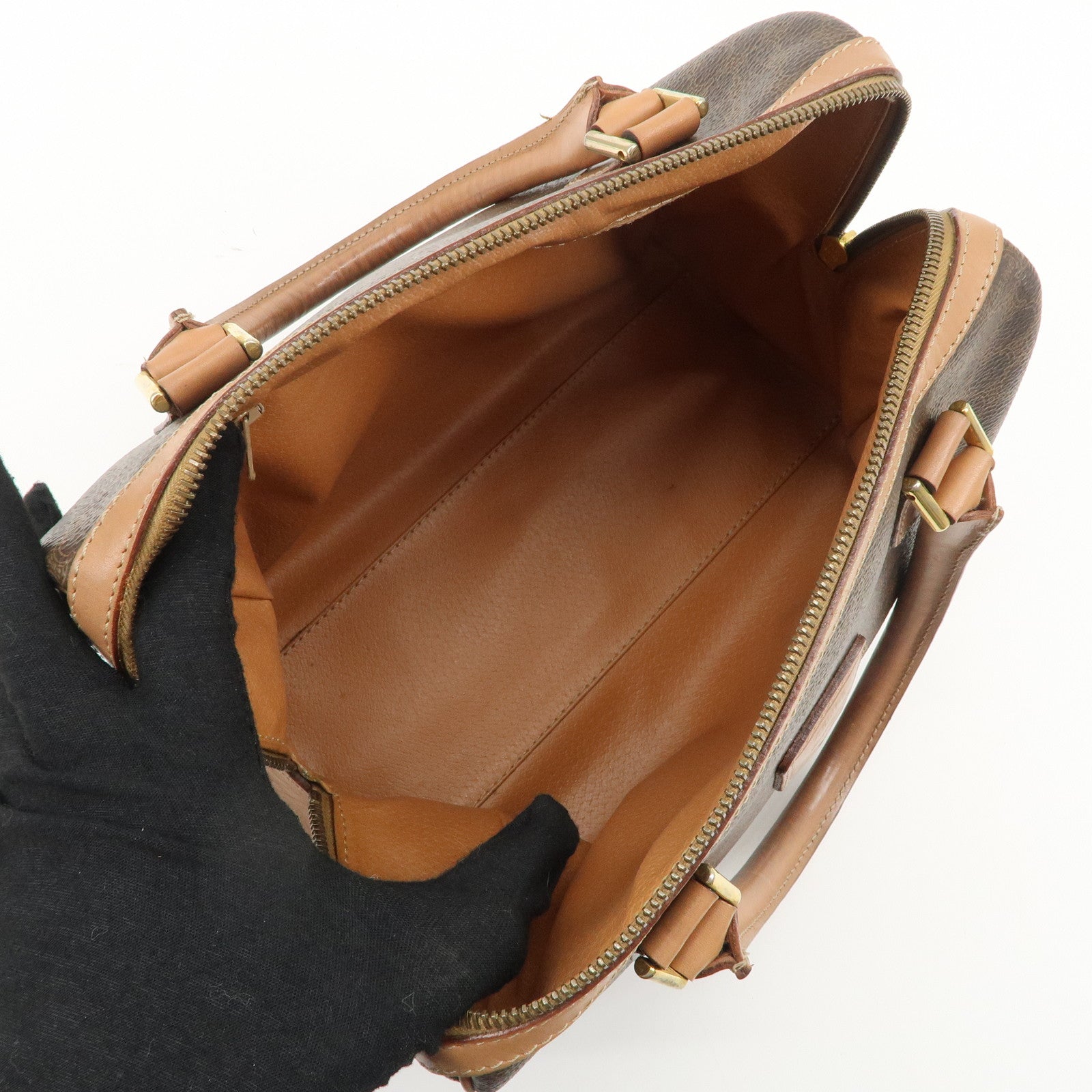 CELINE Macadam PVC Leather Boston Bag Hand Bag Brown Used