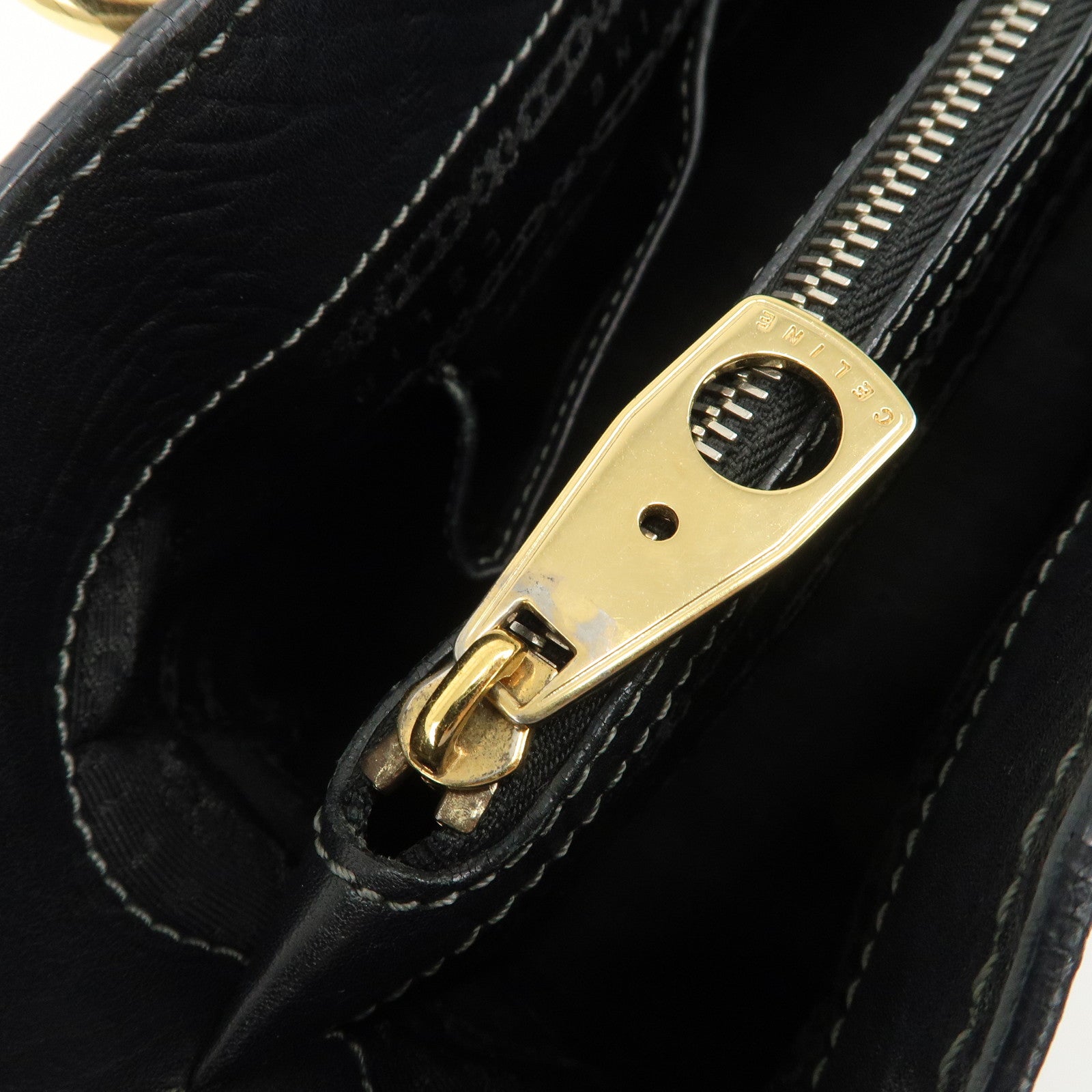 CELINE Leather Boogie Bag Hand Bag Black Used