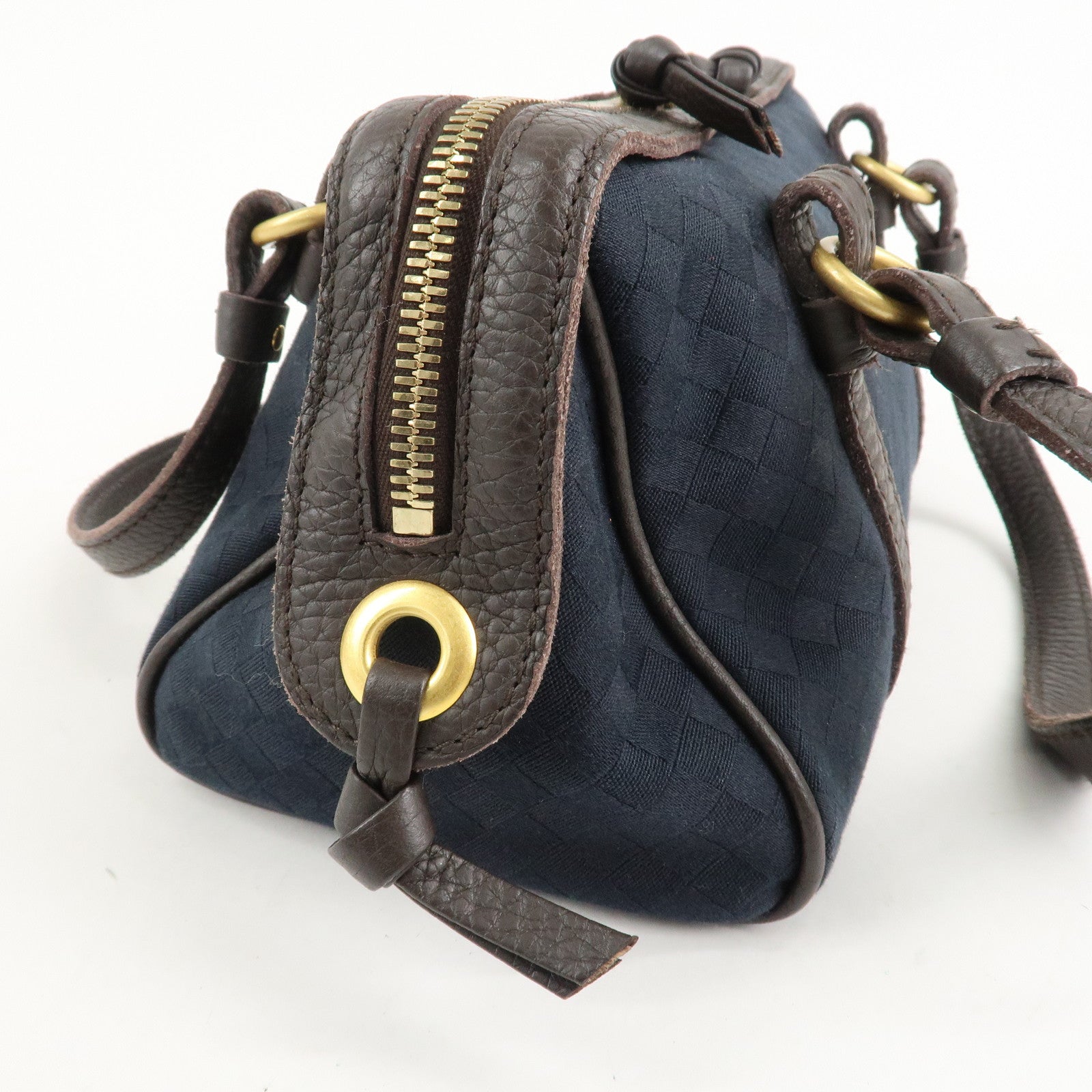 BOTTEGA VENETA Intrecciato Canvas Leather Mini Boston Bag 142470 Used
