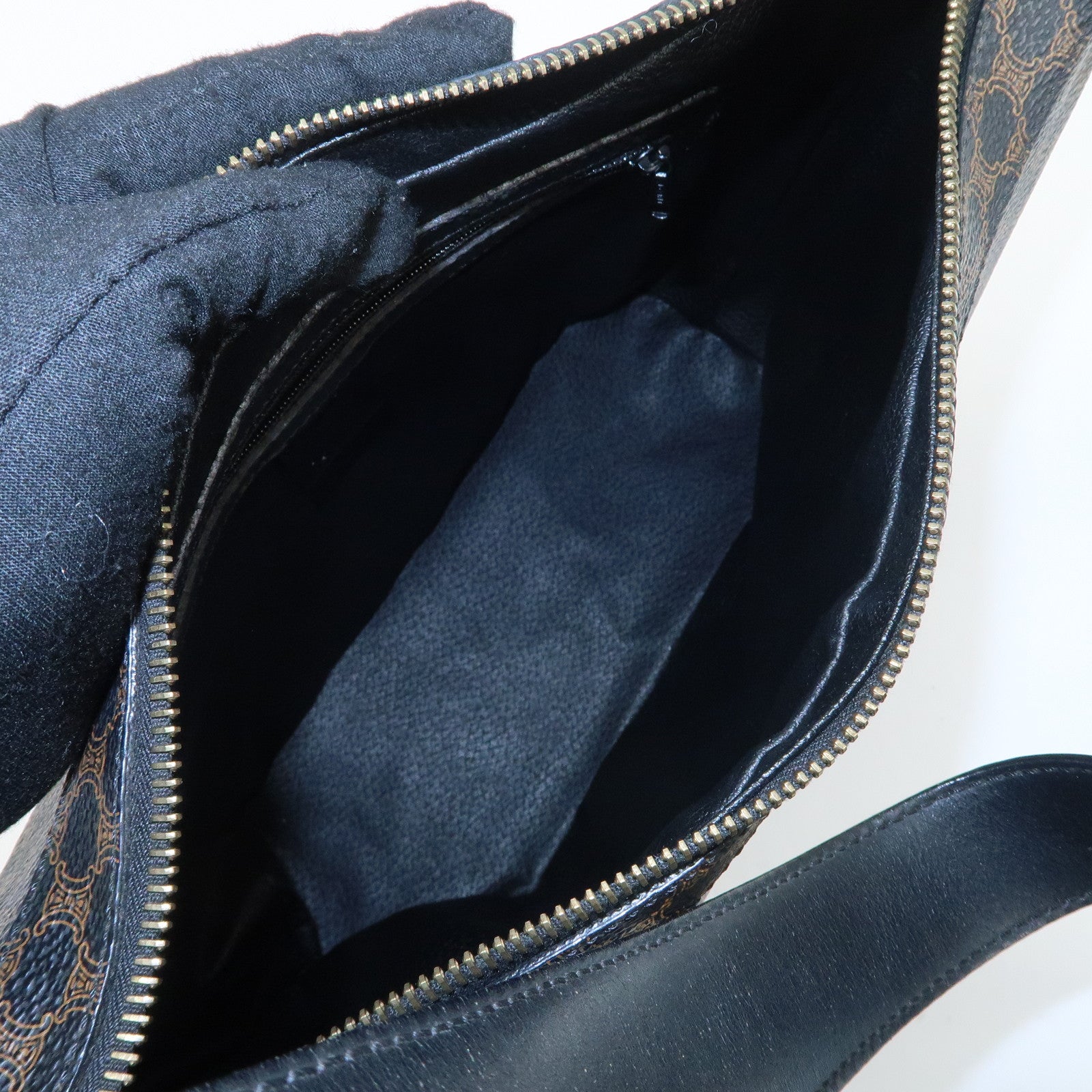 CELINE Macadam PVC Leather Shoulder Bag Black Brown Gold HDW Used