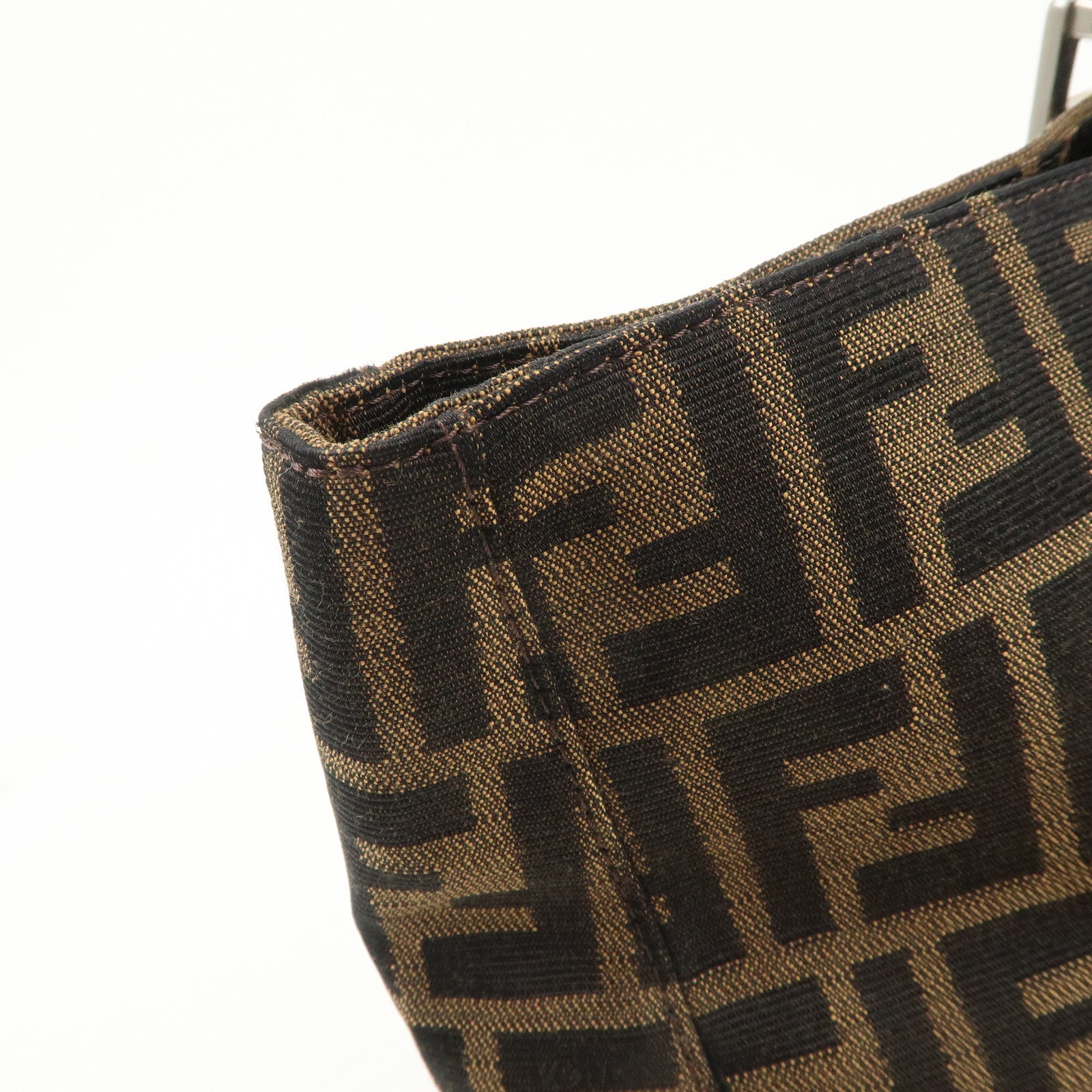 FENDI Zucca Canvas Leather Tote Bag Brown Black 26329 Used