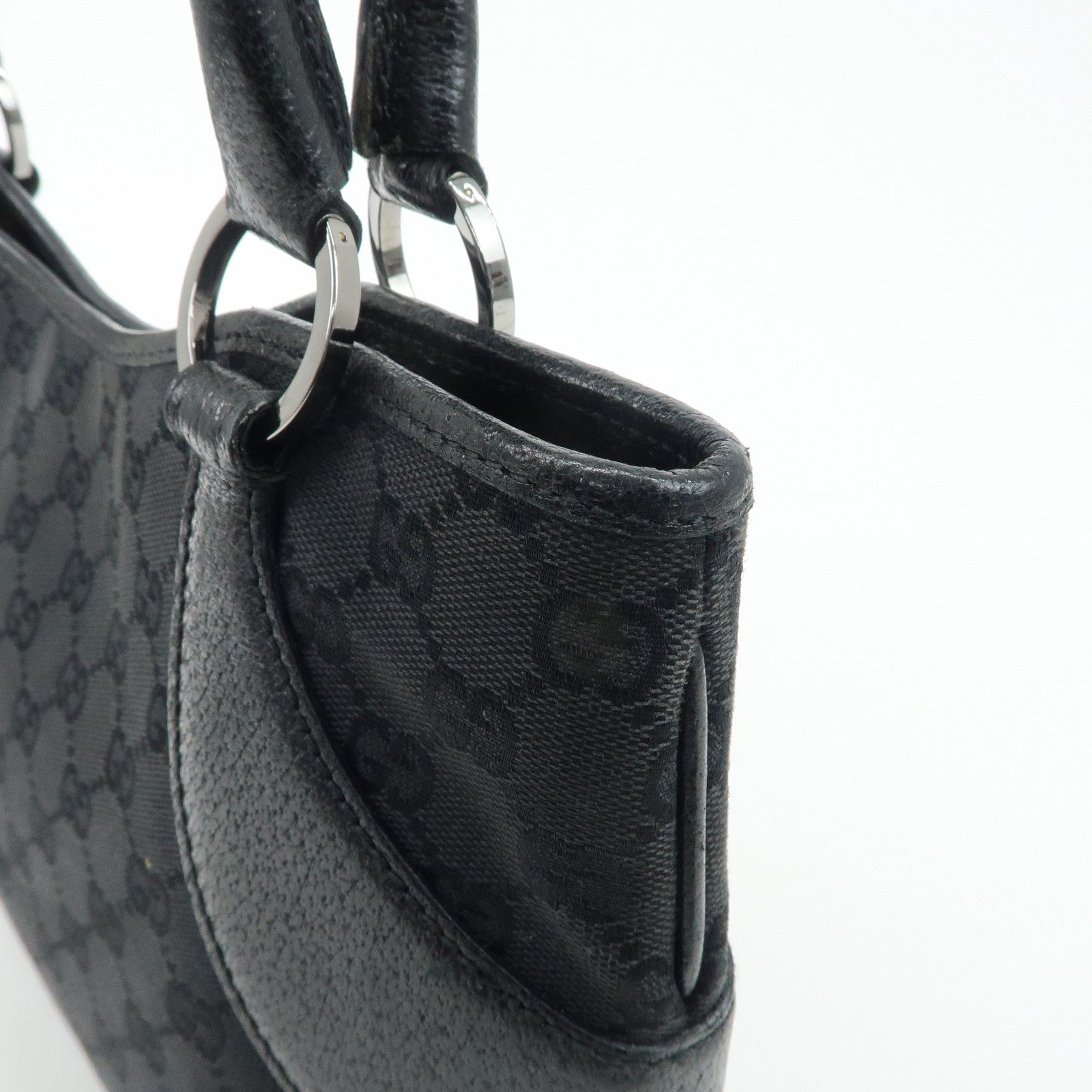 GUCCI GG Canvas Leather Tote Bag Hand Bag Black 113015 Used