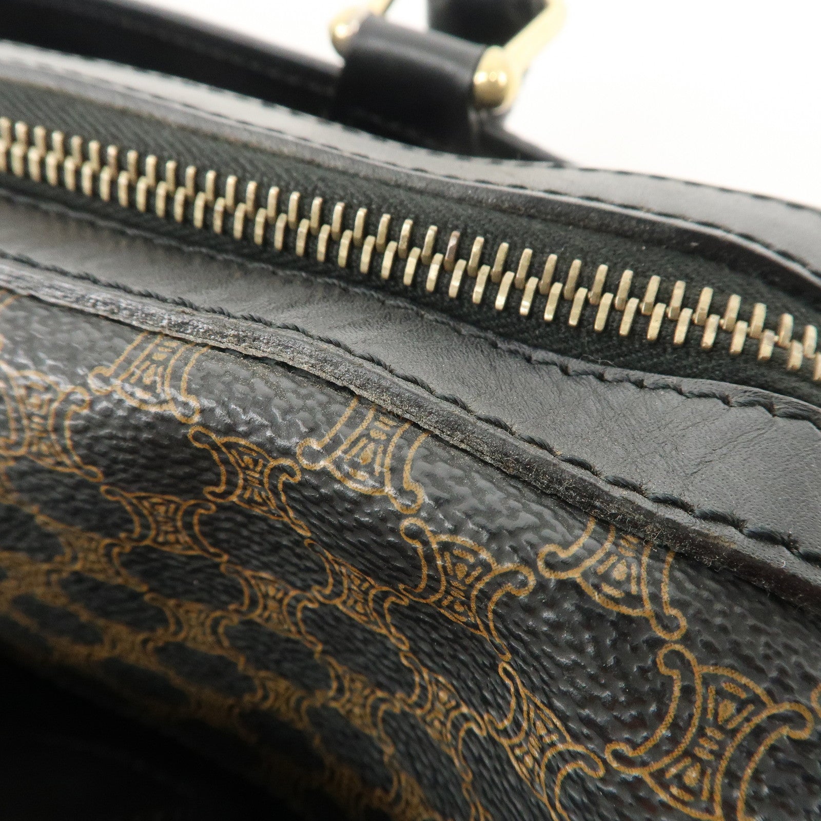 CELINE Macadam PVC Leather Boston Bag Hand Bag Brown Used