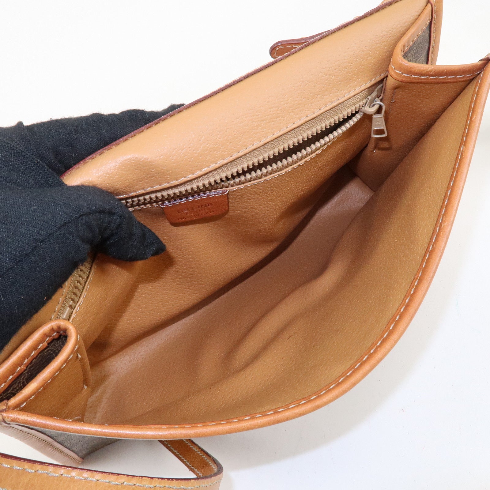 CELINE Macadam PVC Leather Shoulder Bag Hand Bag Brown Used