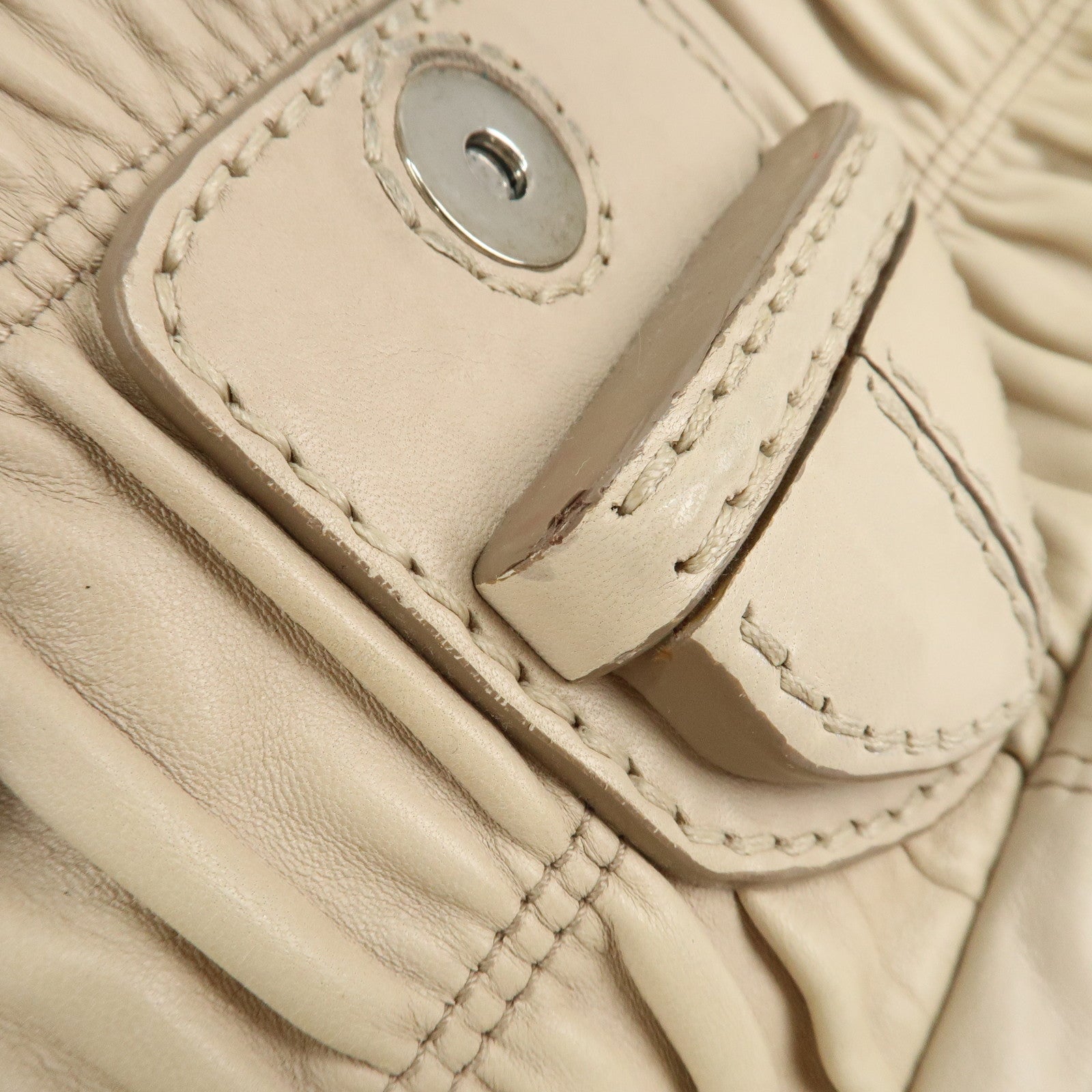 PRADA Leather Gathered Chain Shoulder Bag Ivory B4695C Used