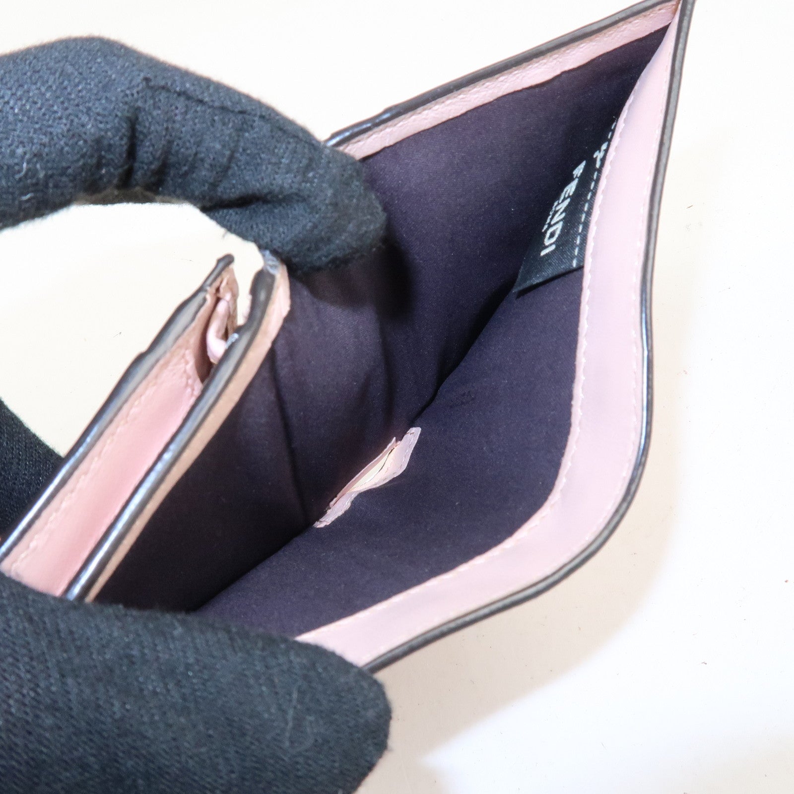 FENDI Bucket Leather Bi-Fold Wallet Gold Metal Fitting Pink Used