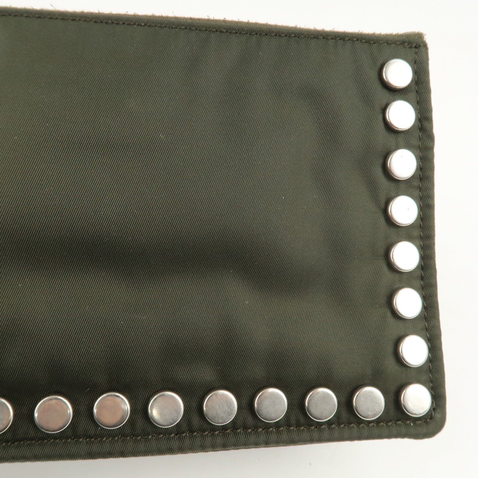 PRADA Tessuto Travel Pouch Studs Military Silver HDW Used