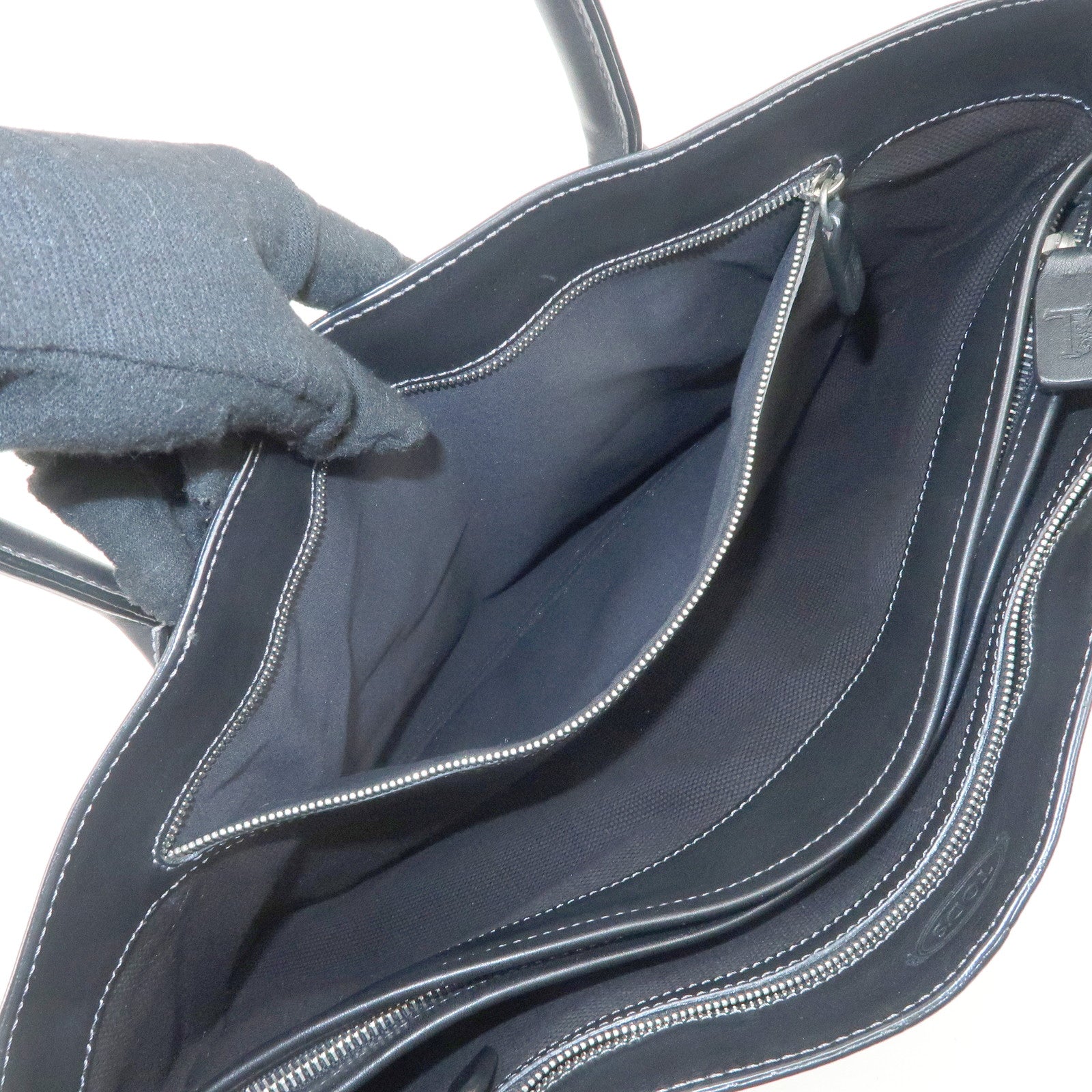 TOD'S Leather Tote Bag Shoulder Bag Hand Bag Black Used