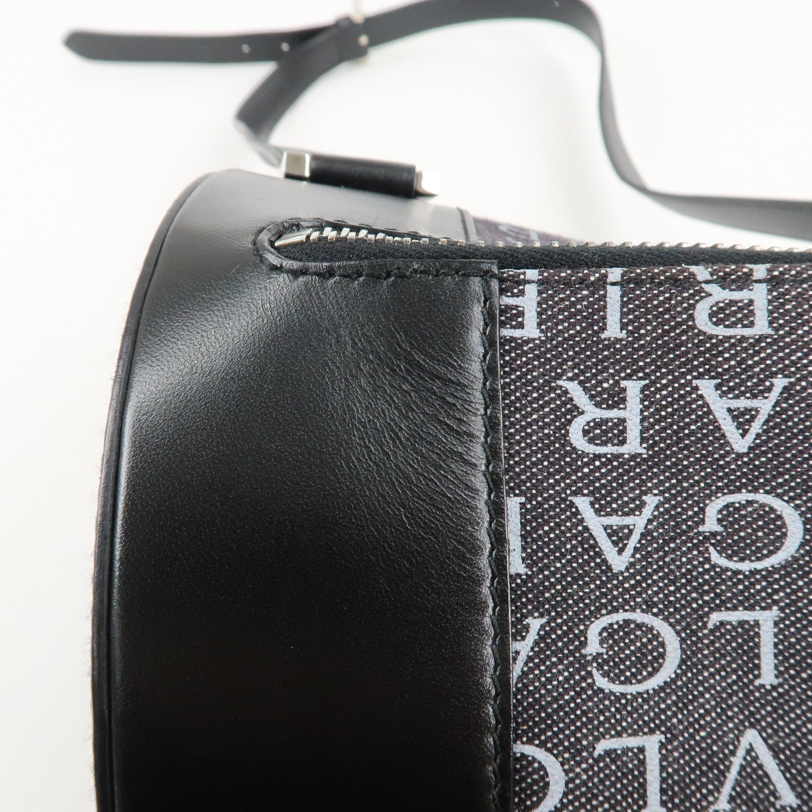 BVLGARI Logo Mania Canvas Leather B-Zero 1 Shoulder Bag Black Used